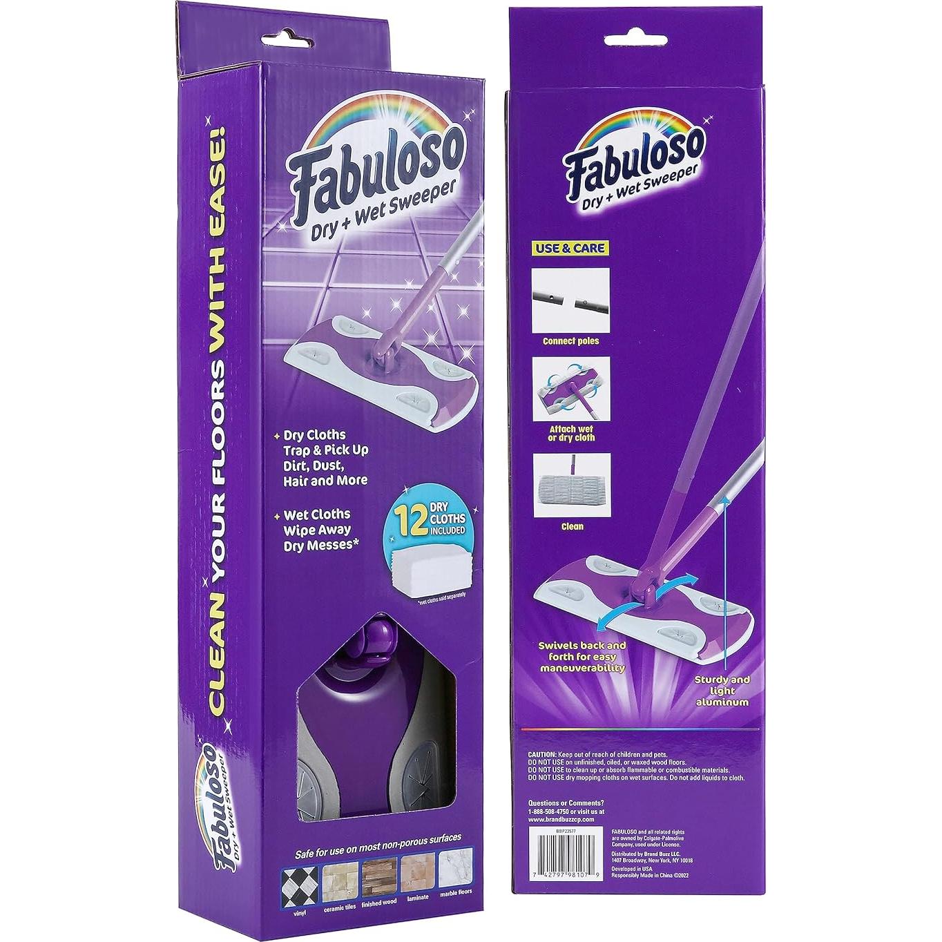 Mopa Barrendero Seco y Húmedo Fabuloso 2-en-1 con 12 Paños