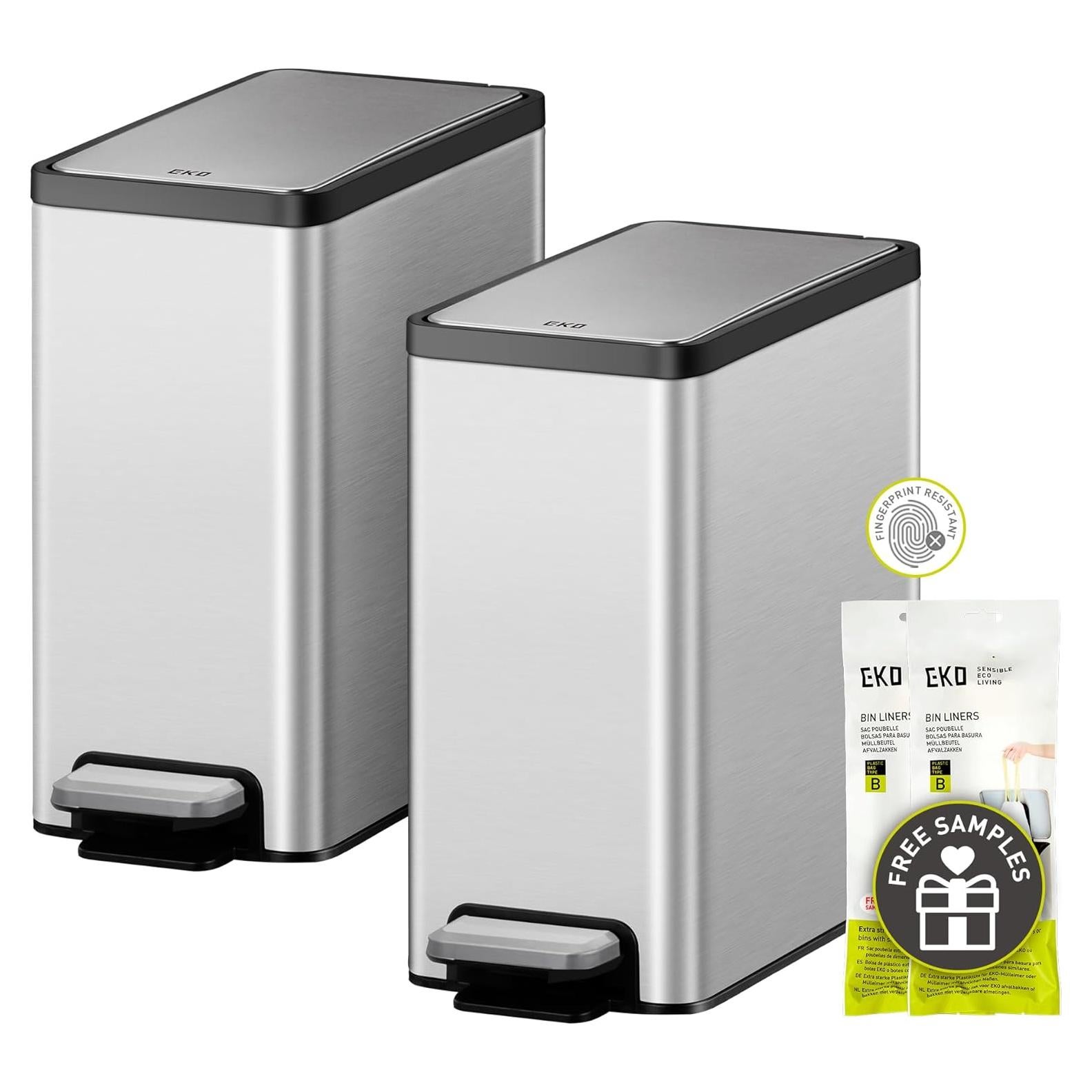 Basurero de Baño EKO 6L Acero Inoxidable Tapa Pedal - 2 Unidades