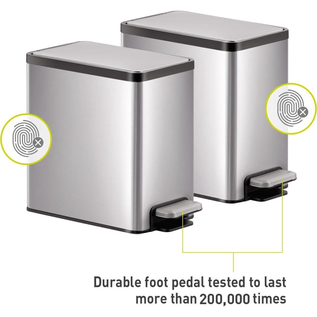 Basurero de Baño EKO 6L Acero Inoxidable Tapa Pedal - 2 Unidades