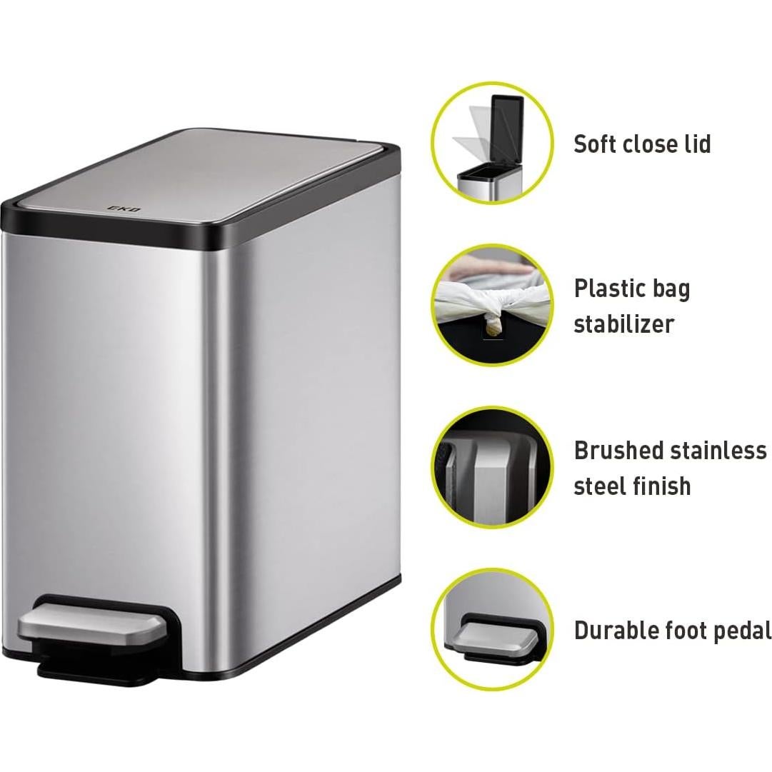 Basurero de Baño EKO 6L Acero Inoxidable Tapa Pedal - 2 Unidades