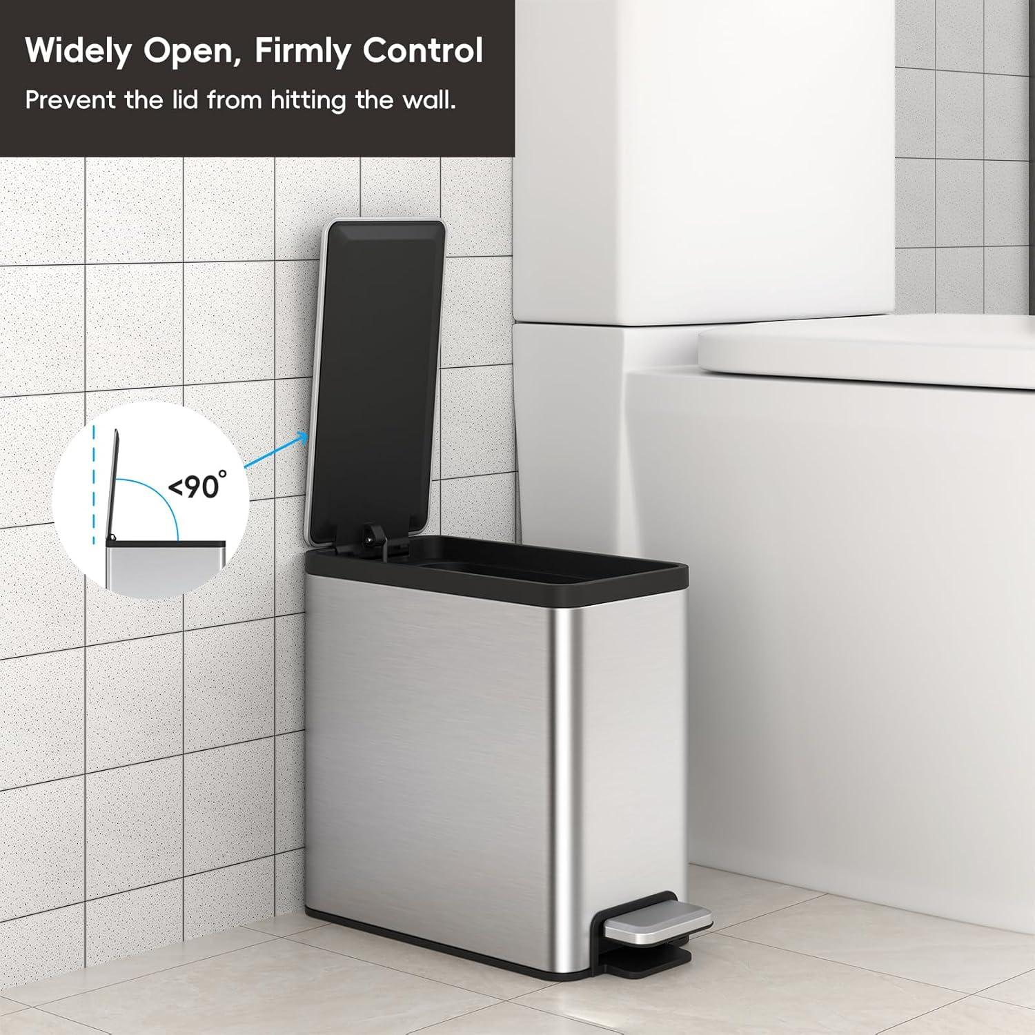 Basurero de Baño EKO 6L Acero Inoxidable Tapa Pedal - 2 Unidades