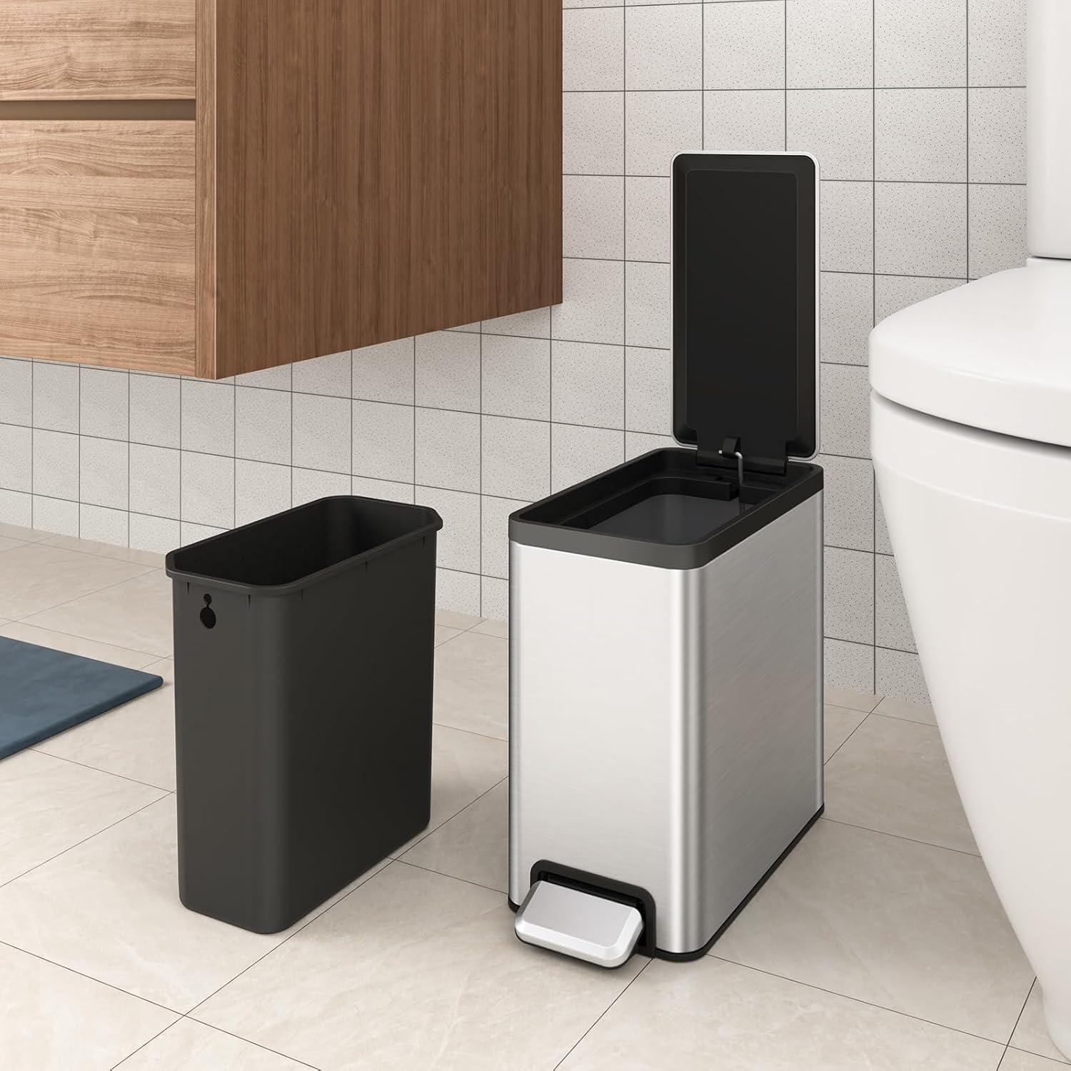 Basurero de Baño EKO 6L Acero Inoxidable Tapa Pedal - 2 Unidades