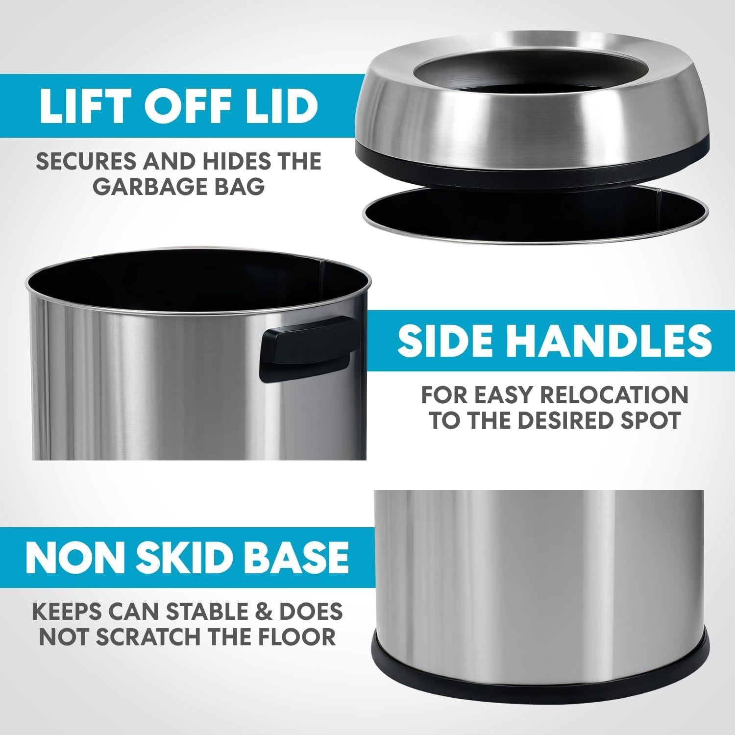 Basurero Abierto Simpli-Magic 65L Acero Inoxidable Comercial