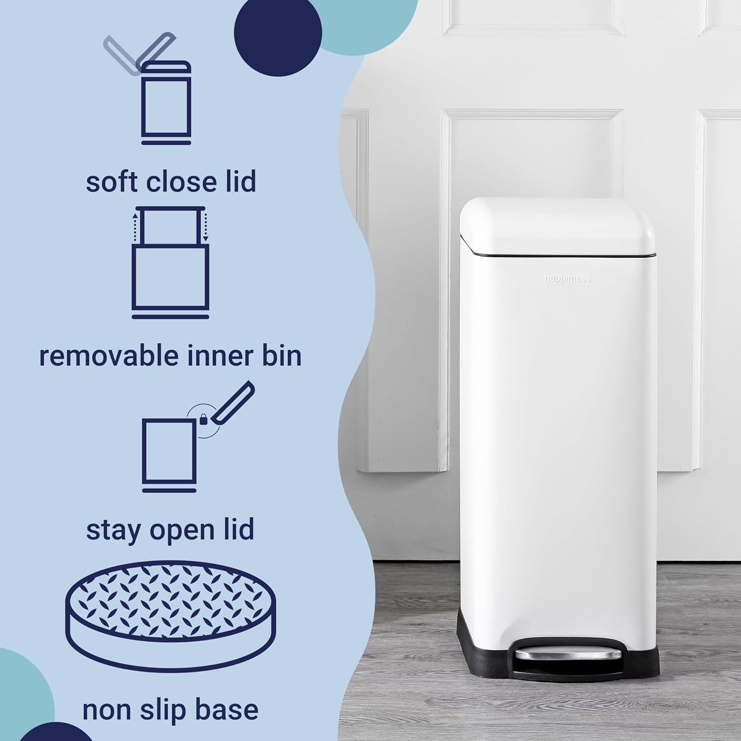 Basurero Happimess HPM1007A 30.28L Blanco Cierre Suave