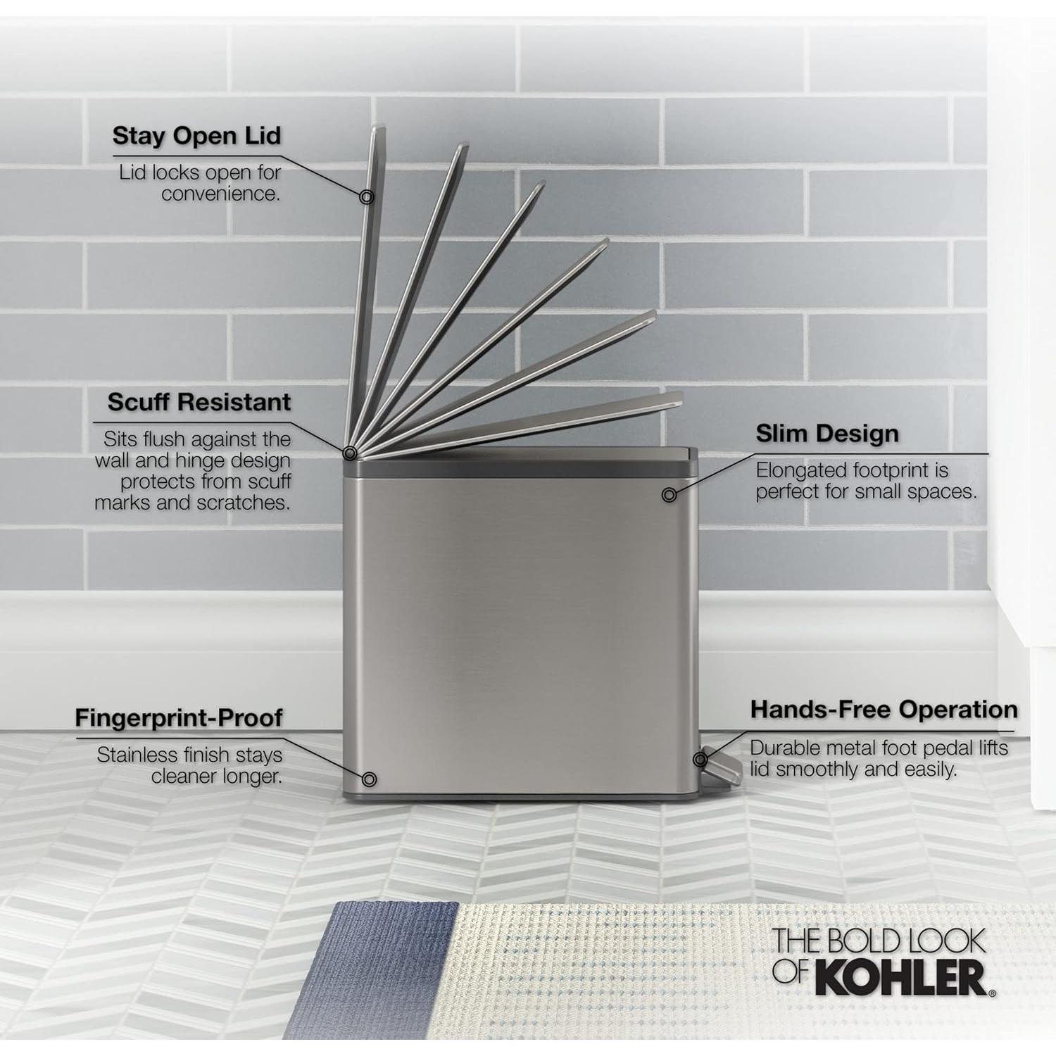 Cubo de Basura Kohler 9.46L con Pedal Cierre Silencioso Blanco