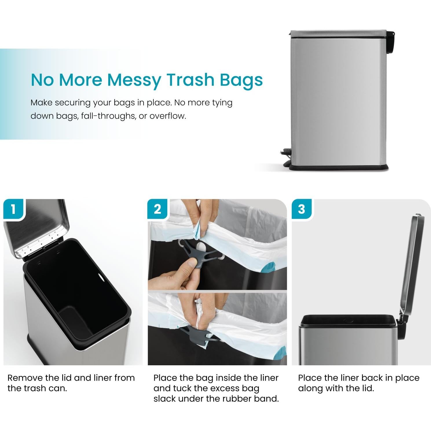 Bote de Basura Slim Home Zone Living 30L Acero Inoxidable Plata