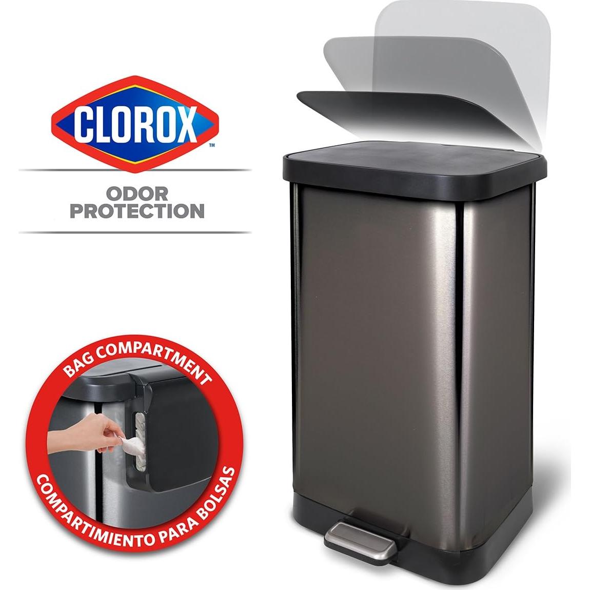 Bote de Basura Glad 75.5L Acero Inoxidable con Pedal y Clorox