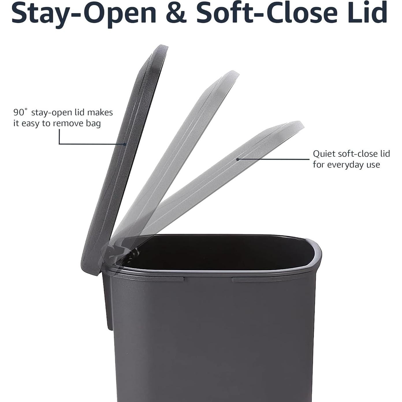 Basurero Compacto Amazon Basics 6L Negro con Pedal Silencioso