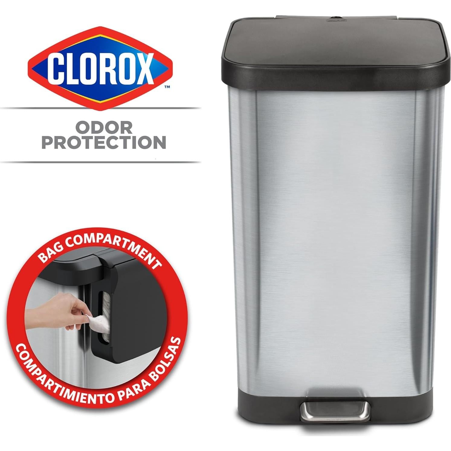 Cubeta de Basura Glad Acero Inoxidable 75.7L con Tapa y Pedal