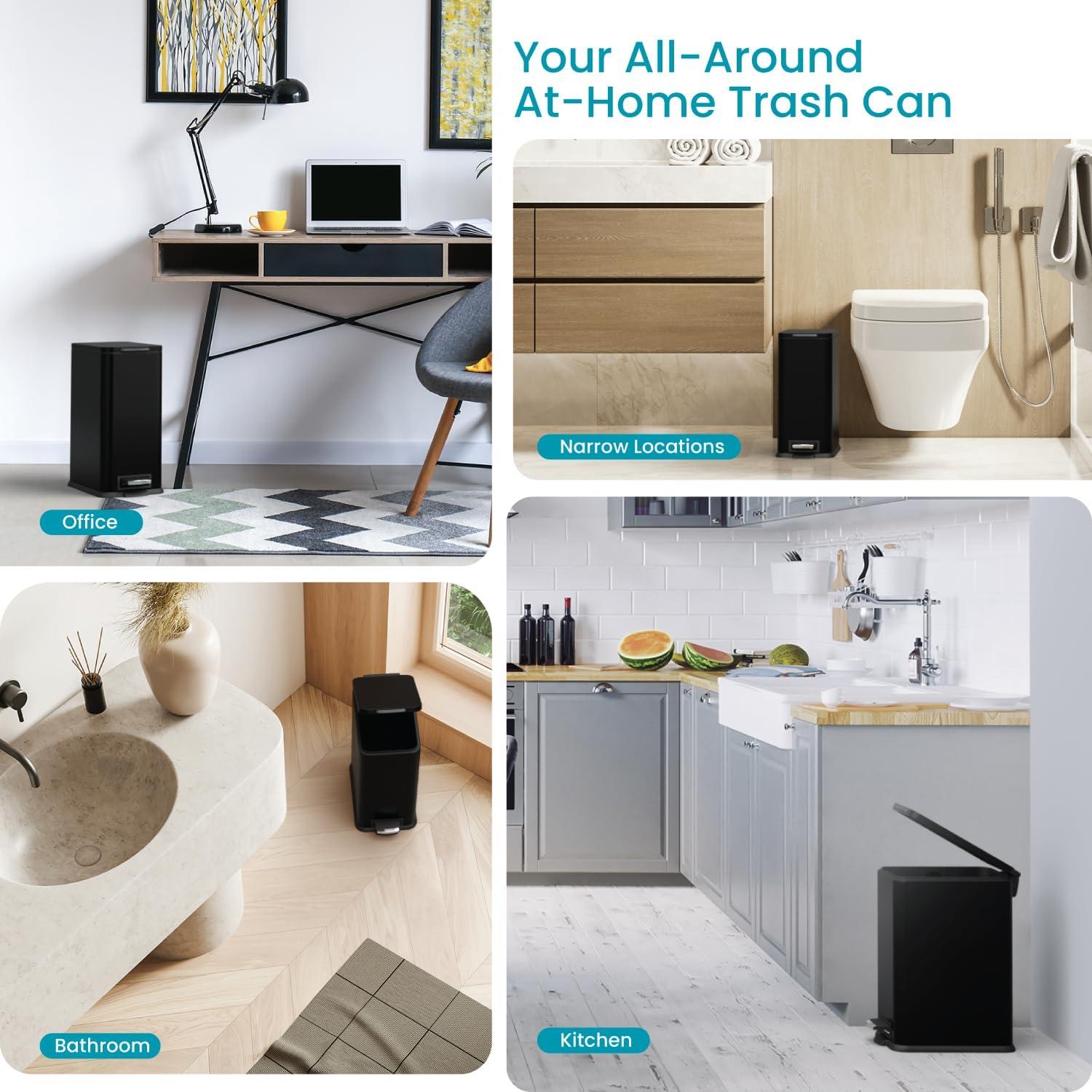 Cubo de Basura Slim Home Zone Living 15.14L Acero Inoxidable Negro Mate