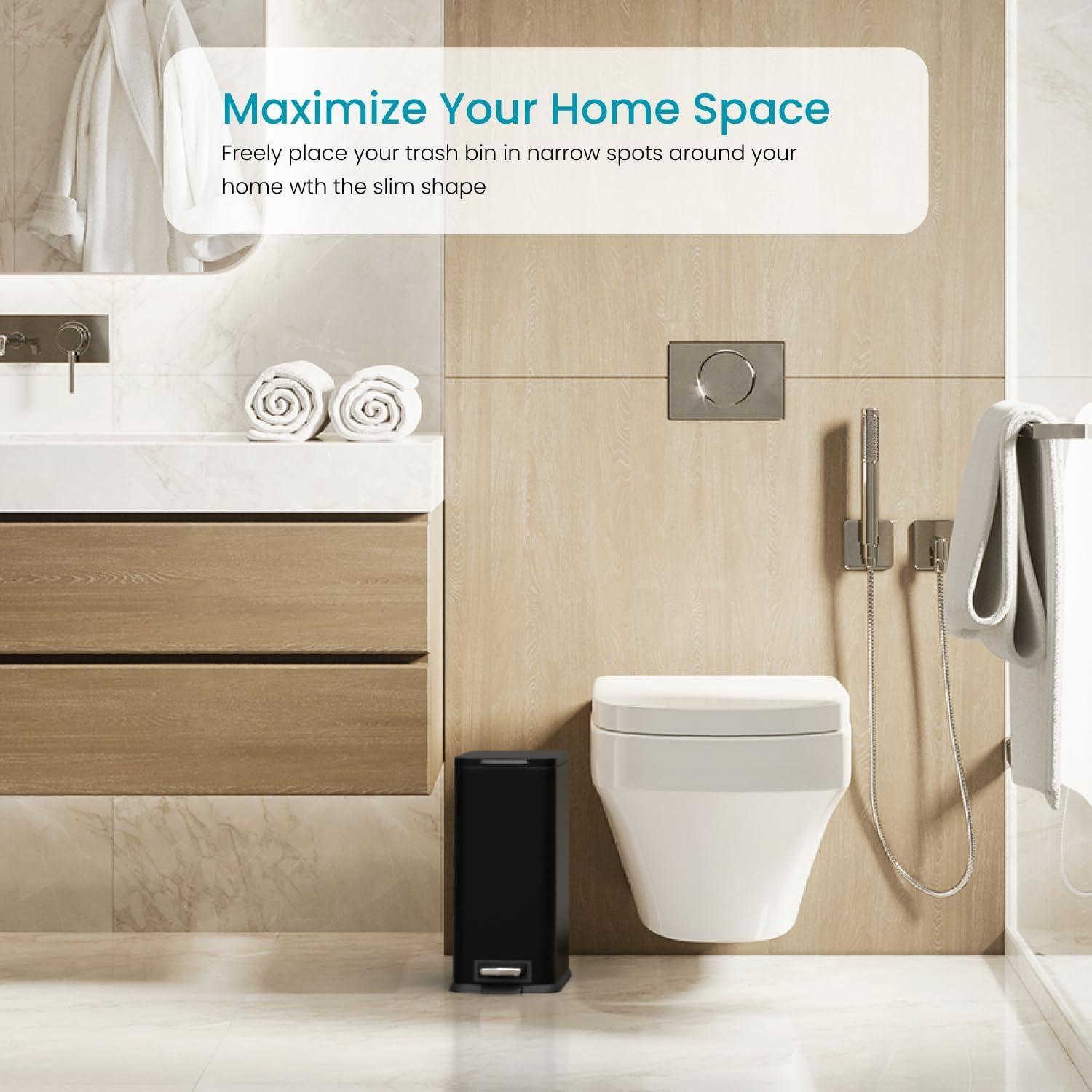 Cubo de Basura Slim Home Zone Living 15.14L Acero Inoxidable Negro Mate