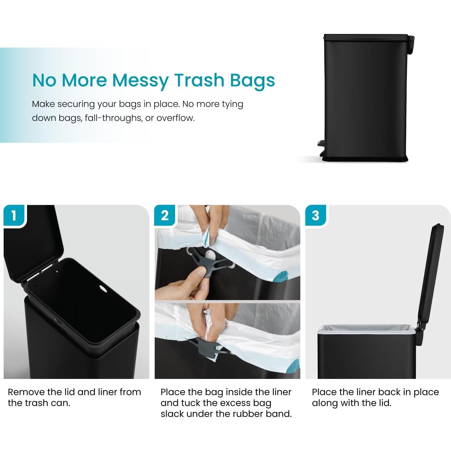 Cubo de Basura Slim Home Zone Living 15.14L Acero Inoxidable Negro Mate