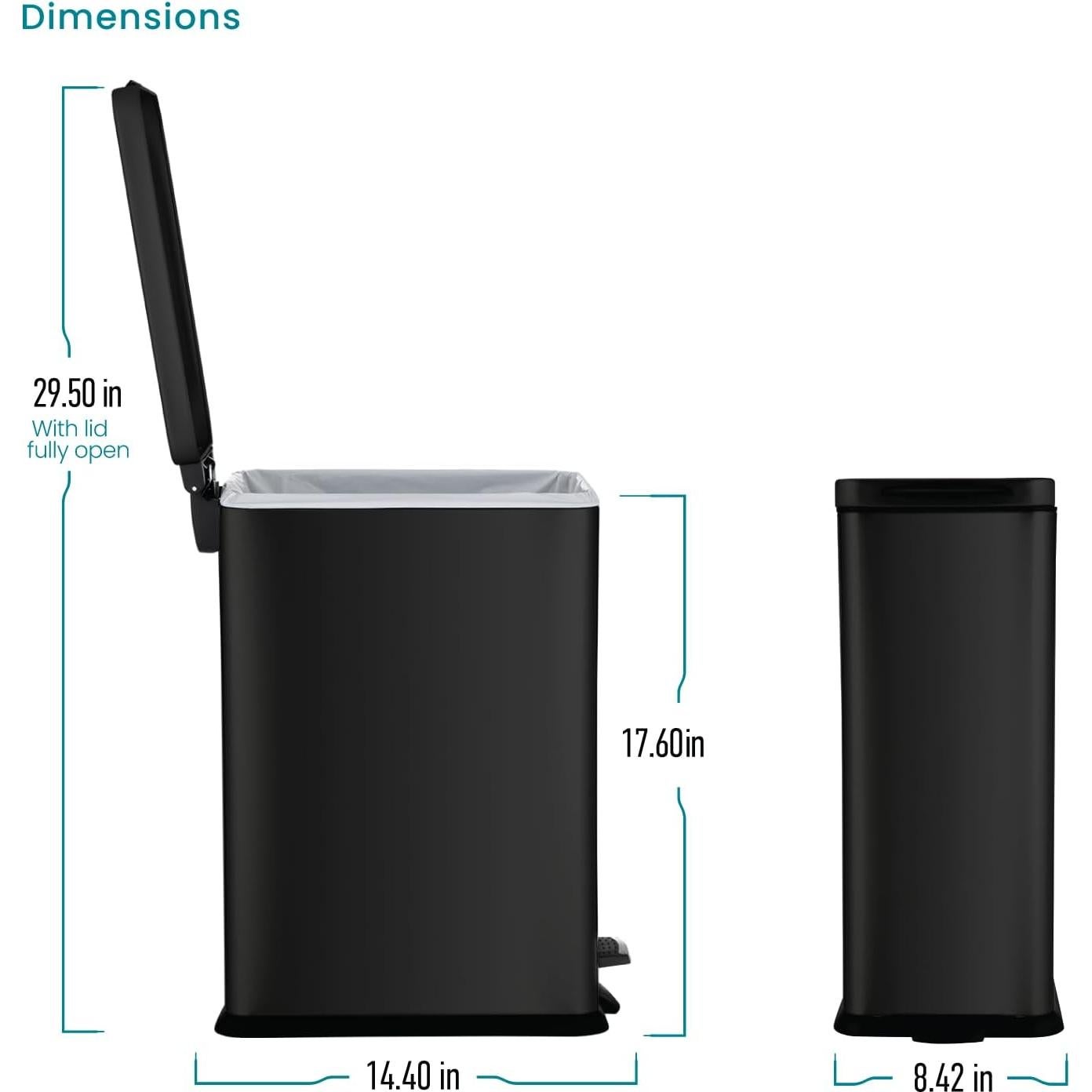 Cubo de Basura Slim Home Zone Living 15.14L Acero Inoxidable Negro Mate