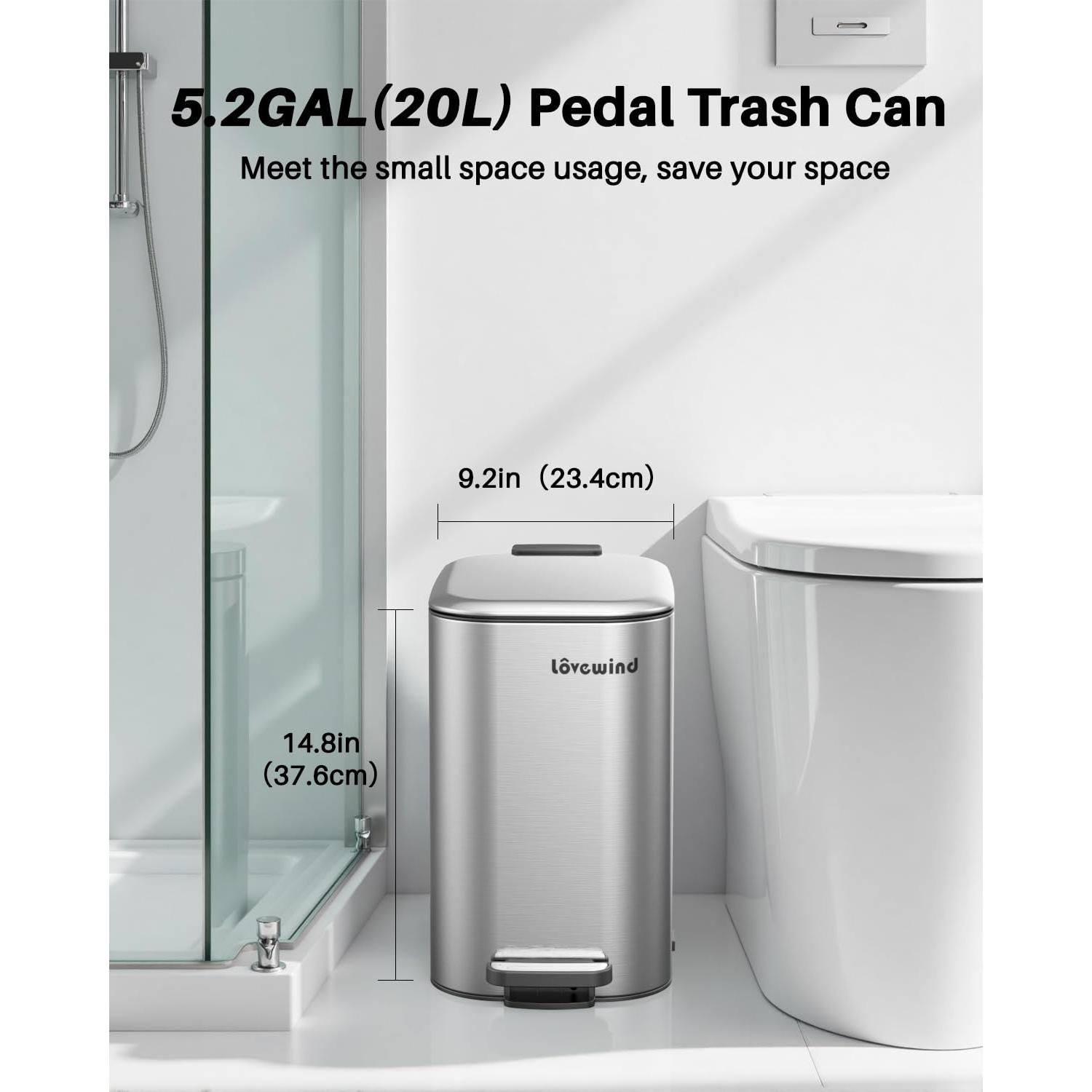 Basurero de Pedal Lovewind 20L Acero Inoxidable Plata