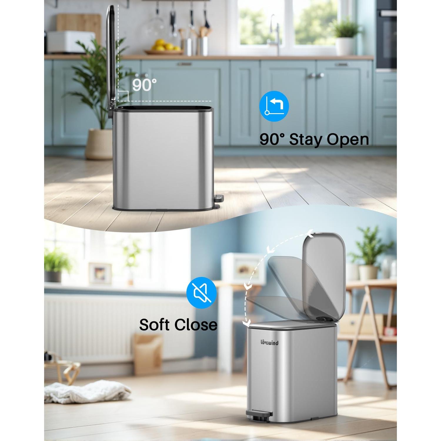 Basurero de Pedal Lovewind 20L Acero Inoxidable Plata