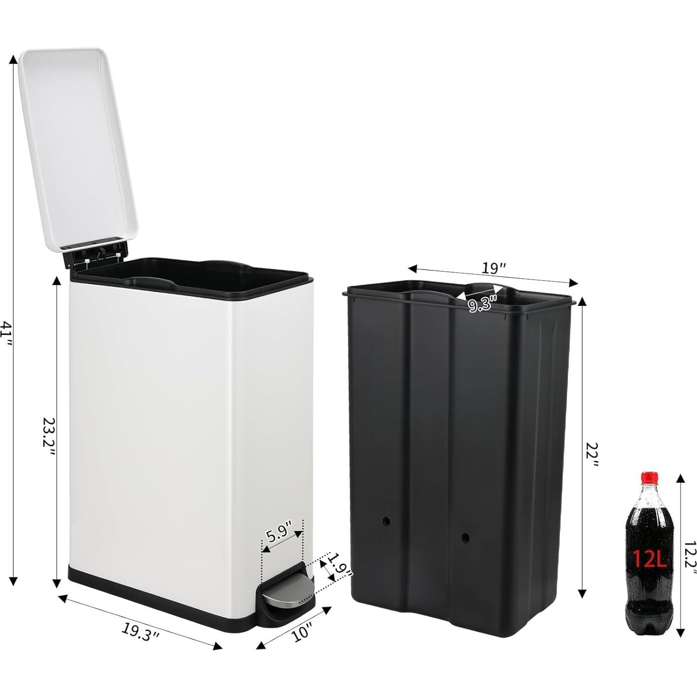 Cubo de Basura Arlopu 50L Acero Inoxidable Blanco con Tapa