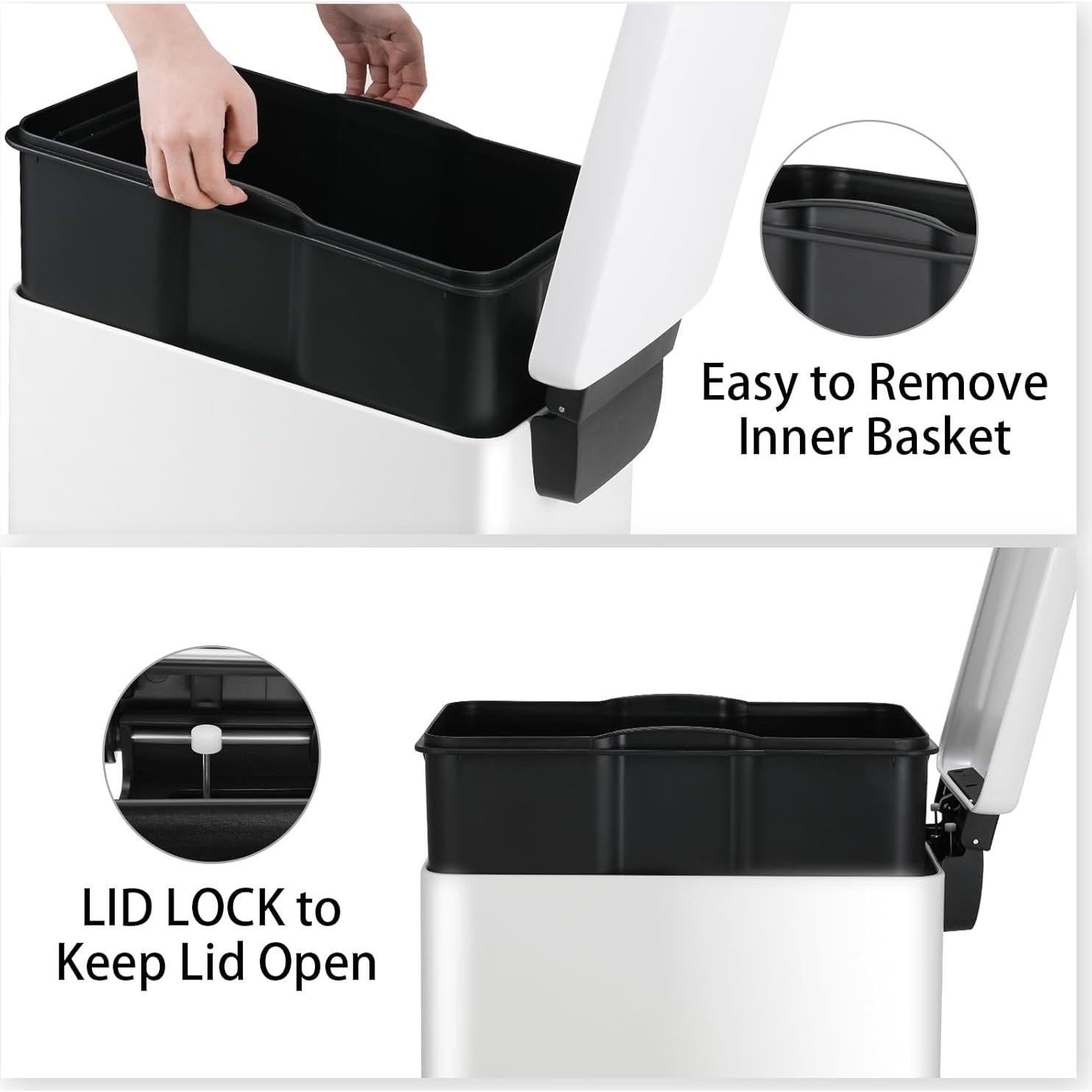 Cubo de Basura Arlopu 50L Acero Inoxidable Blanco con Tapa