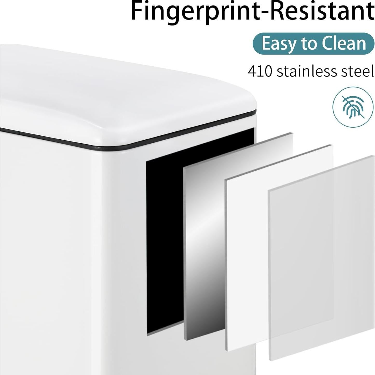 Cubo de Basura Arlopu 50L Acero Inoxidable Blanco con Tapa