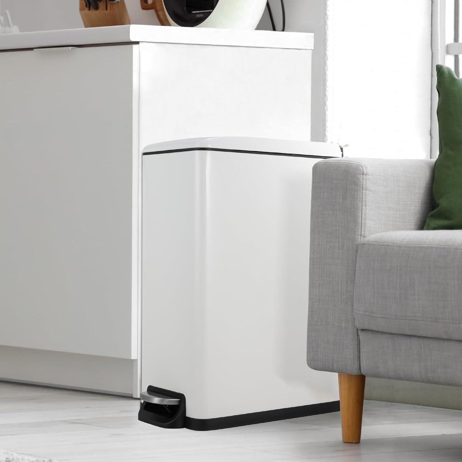 Cubo de Basura Arlopu 50L Acero Inoxidable Blanco con Tapa