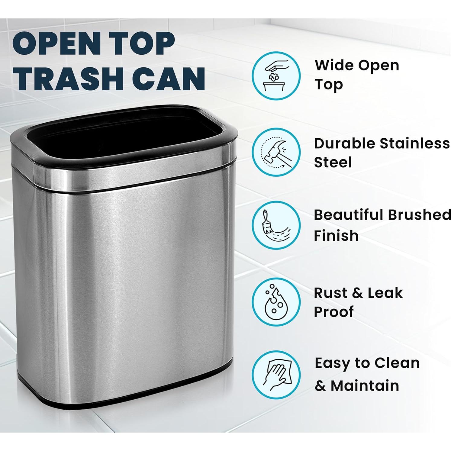 Basurero Abierto de Acero Inoxidable Alpine 20L - Diseño Moderno