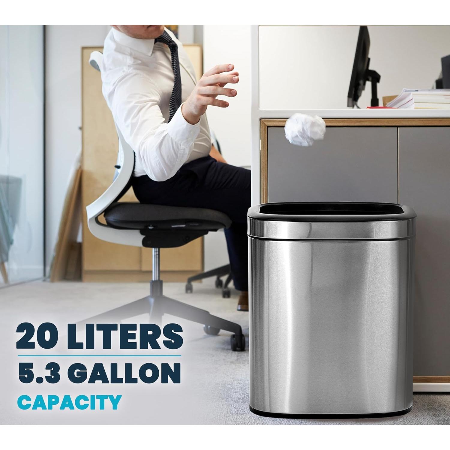 Basurero Abierto de Acero Inoxidable Alpine 20L - Diseño Moderno