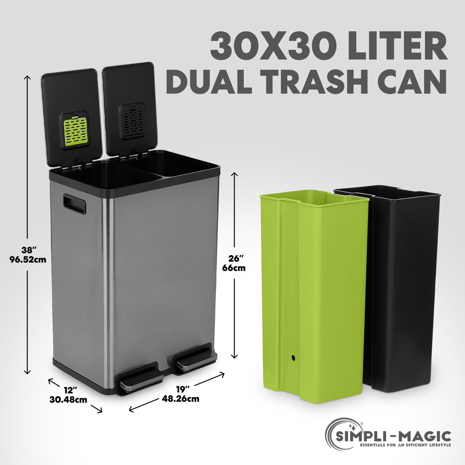 Cubo de Basura Doble Compartimento 60L Simpli-Magic Acero Inoxidable