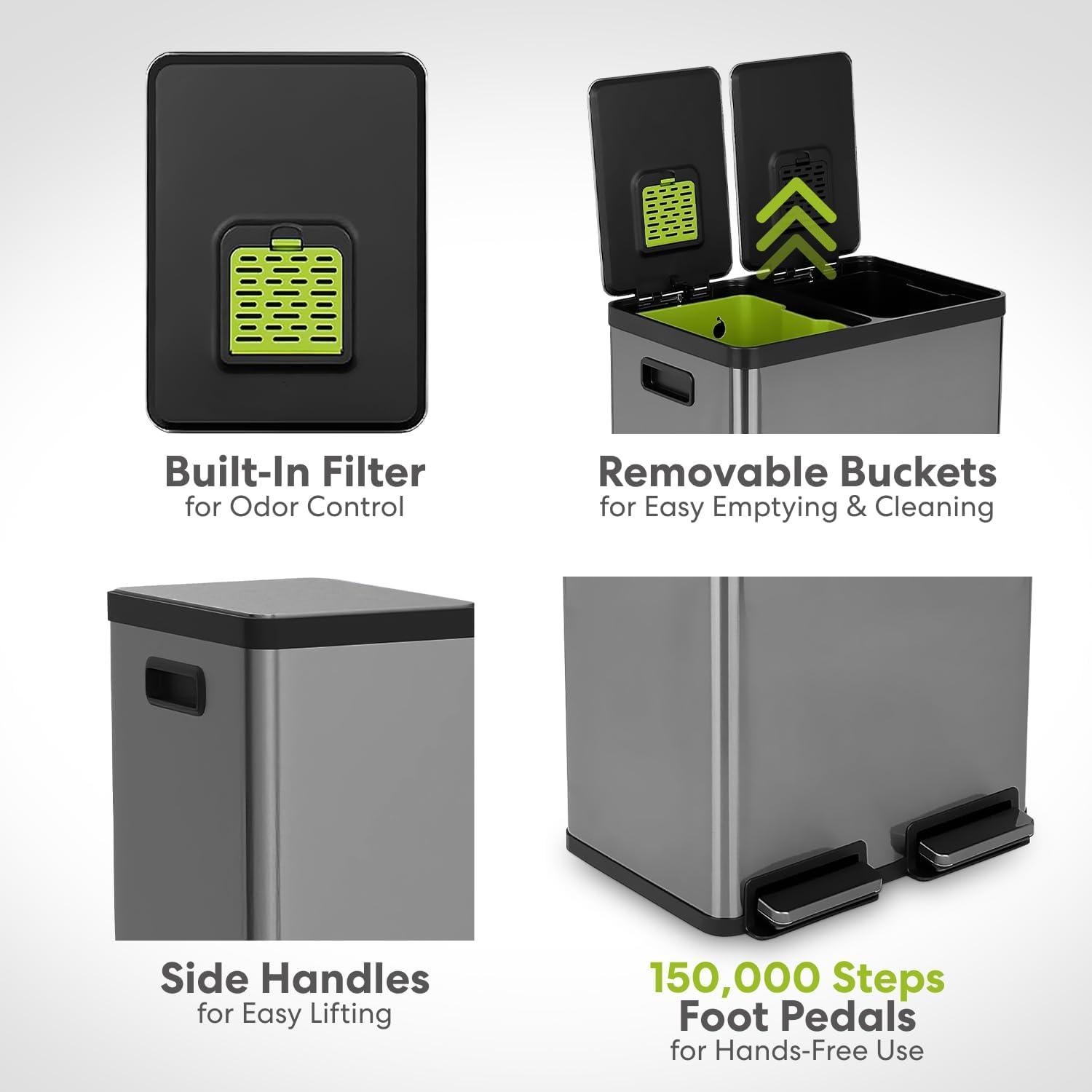 Cubo de Basura Doble Compartimento 60L Simpli-Magic Acero Inoxidable