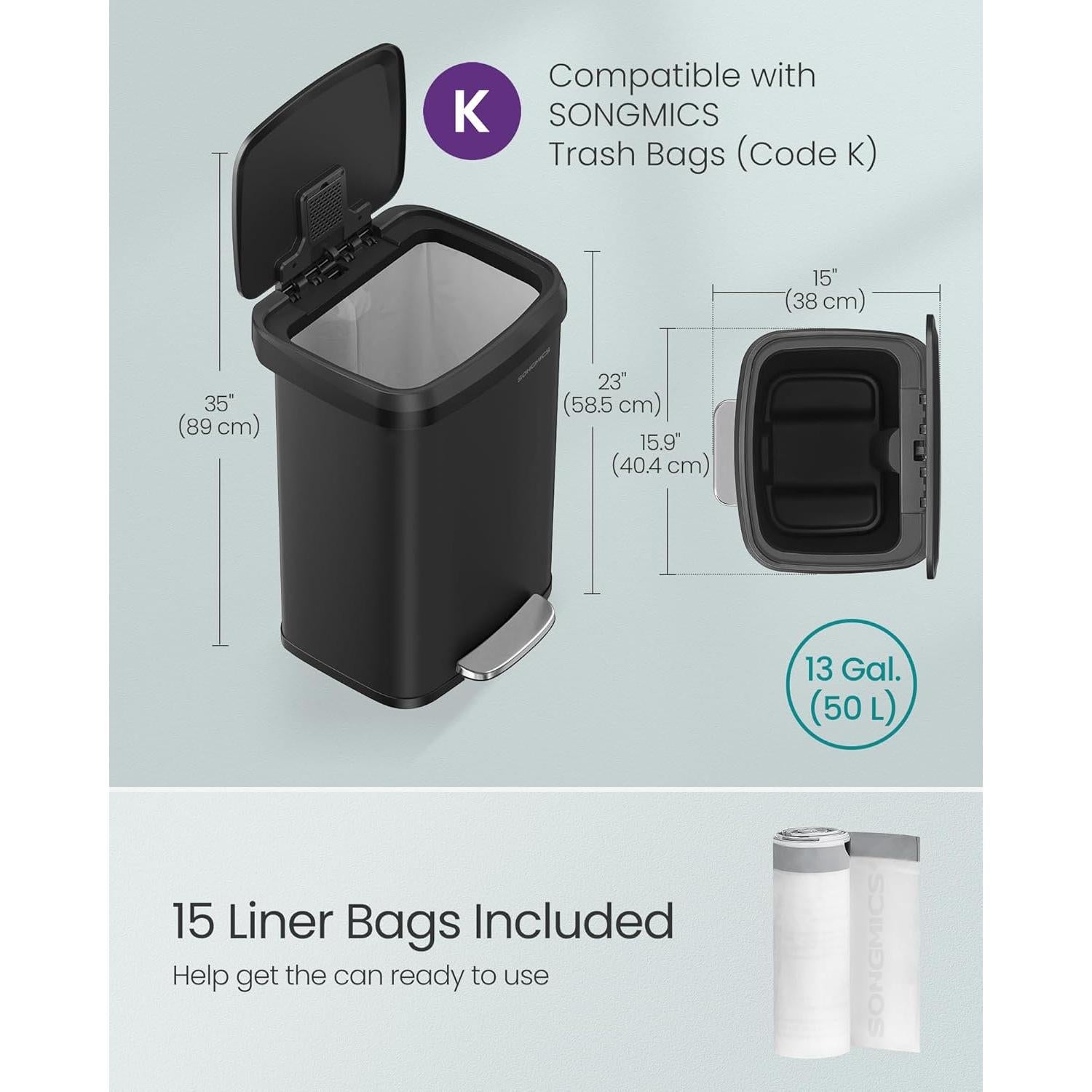 Cubo de Basura de Acero Inoxidable SONGMICS 50L con Pedal