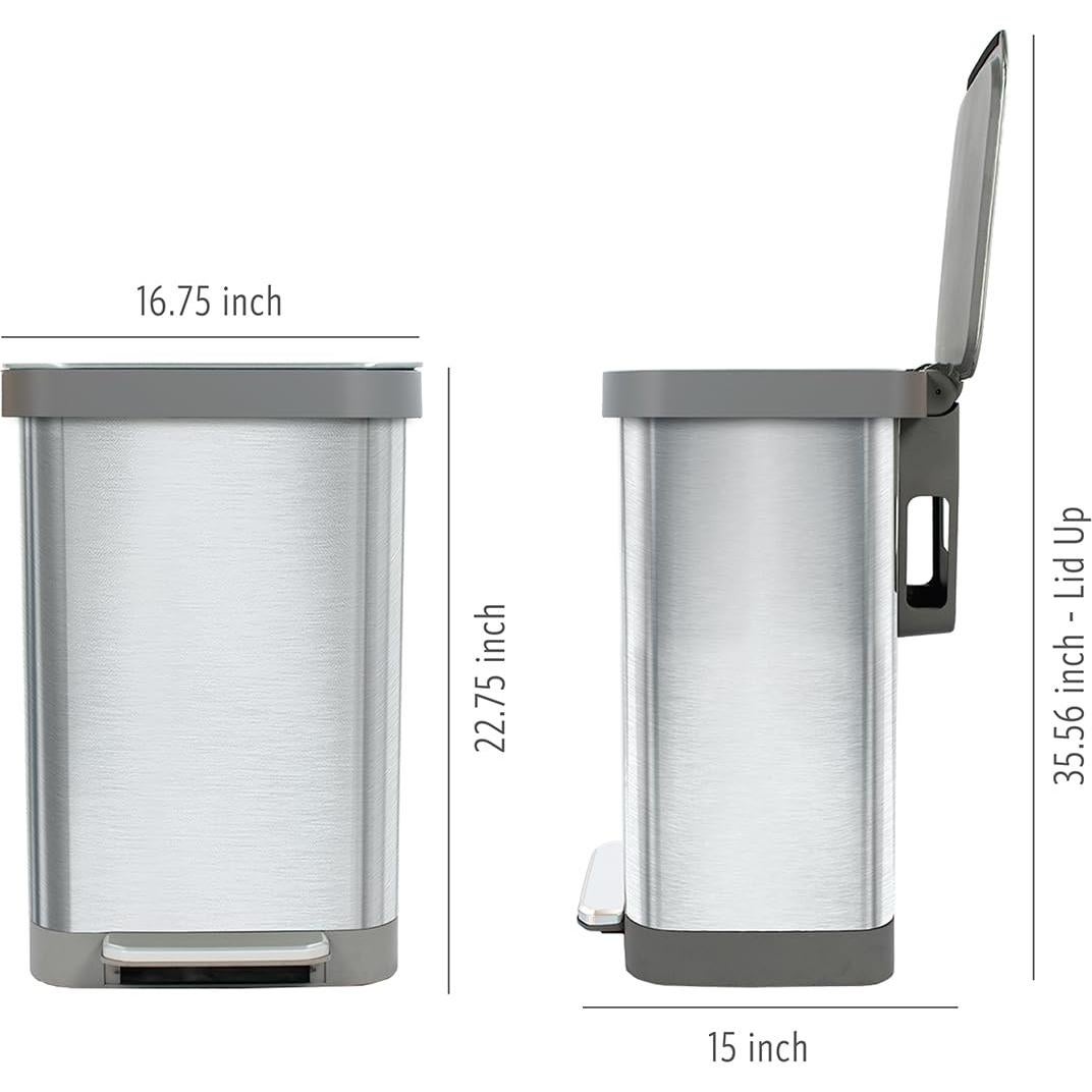 Cubeta de Basura de Acero Inoxidable Glad 49L con Tapa y Pedal