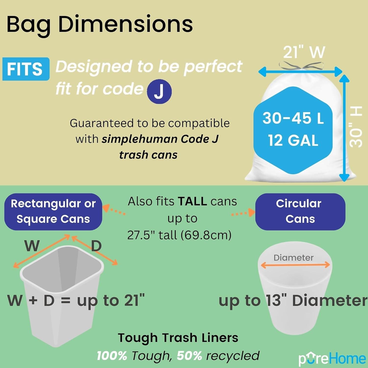 Bolsas de Basura Resistentes pureHome Código J 50 Unidades 30-45L