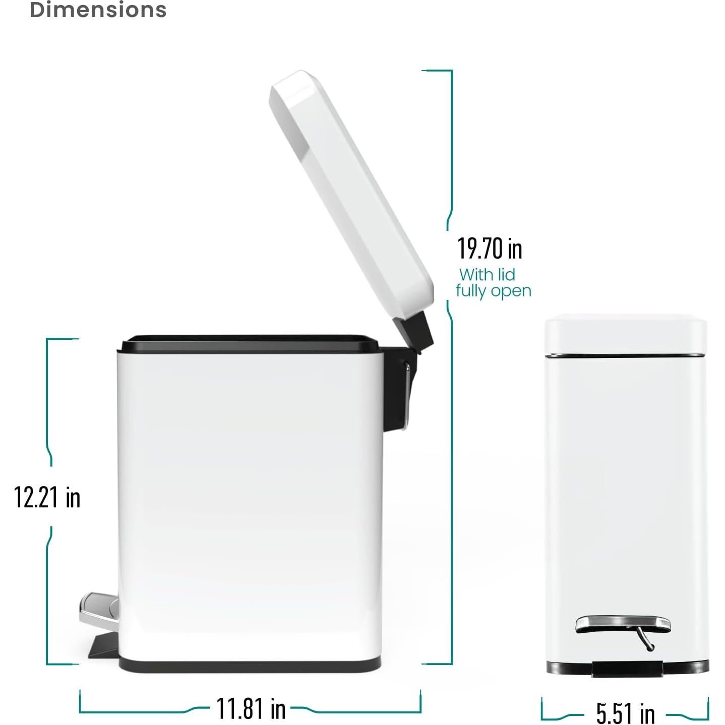 Basurero de Baño Home Zone Living 5L Acero Inoxidable Blanco