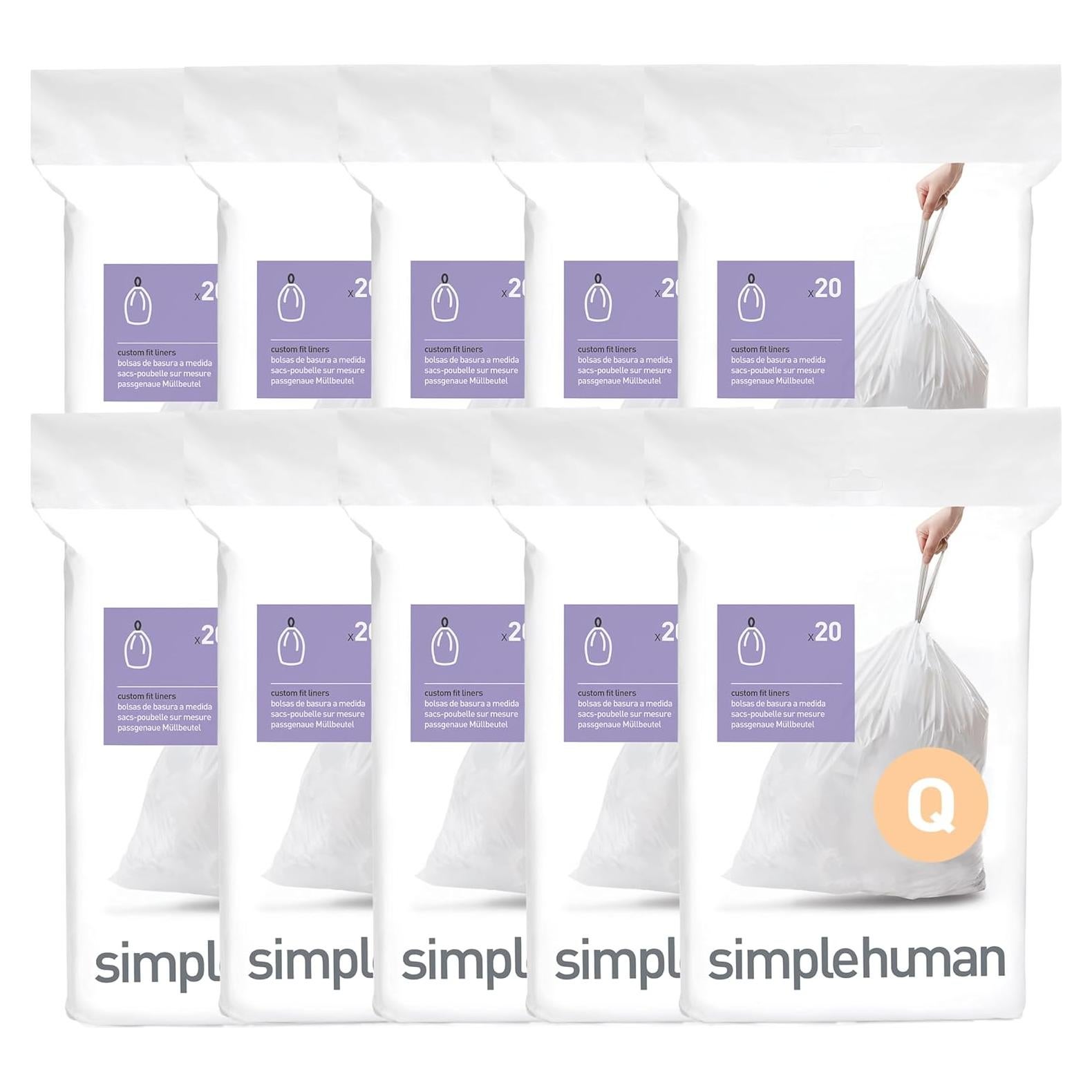 Forros de Basura Ajustados simplehuman Código Q 65L 200 Contador