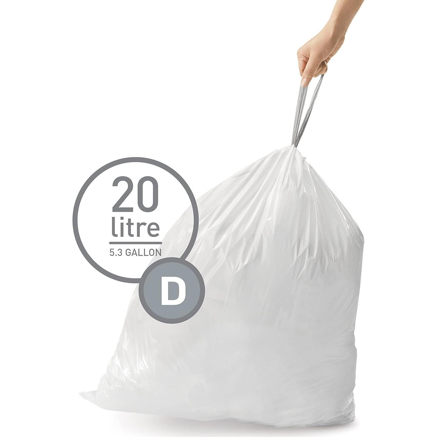 Forros de Basura Ajustados simplehuman Código D 100 Contar 20L