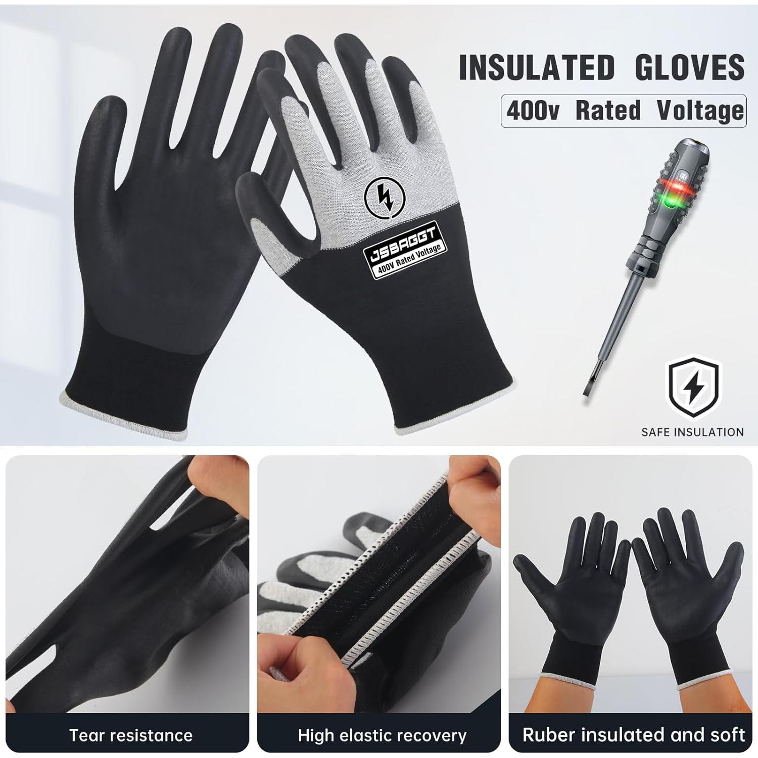 Guantes Aislantes JSBAGGT 400V para Electricista - Antideslizantes