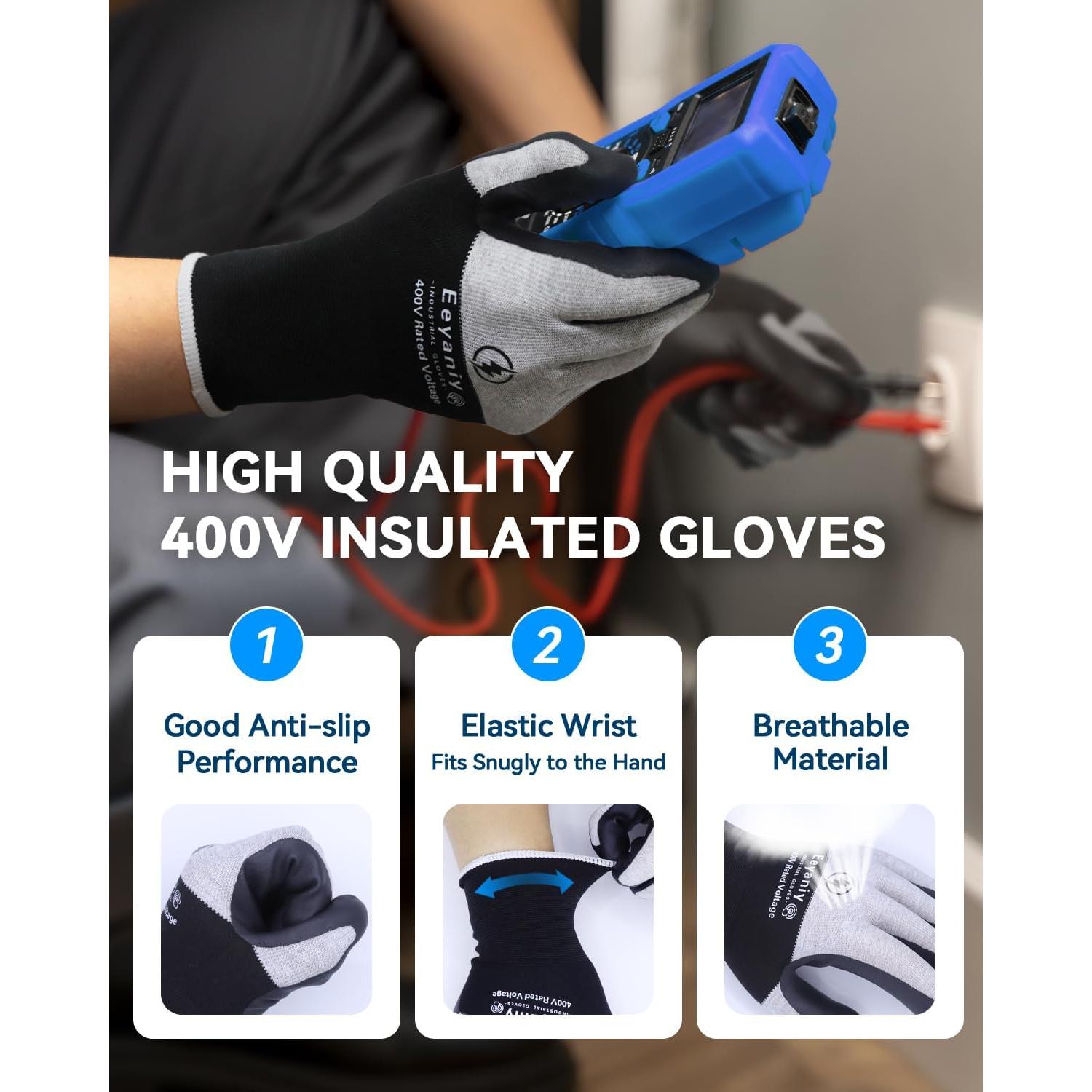 Guantes de Electricista Aislados 400V Nylon Antideslizantes