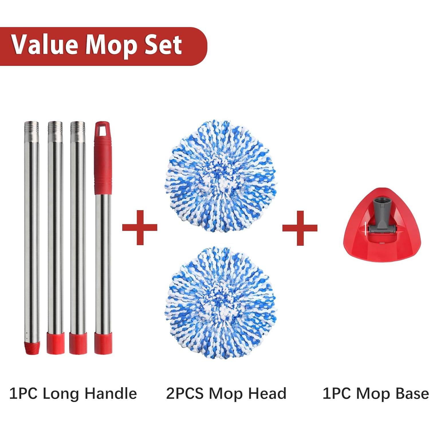 Conjunto de Mop HiBaBy con 2 Cabezas de Microfibra y Mango Ajustable 76-147cm