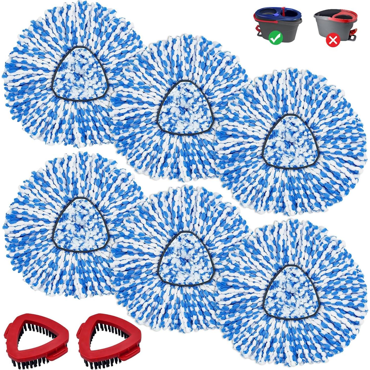 Mop Head Replacement Compatiable with Ocedar RinseClean 2-Tank System, Mircofiber Mop Heads Refill and Scrub Brush for O Cedar Rinseclean Spin Mop, 6 Pack Mop Refills & 2 Scrub Head for Floor Cleaning