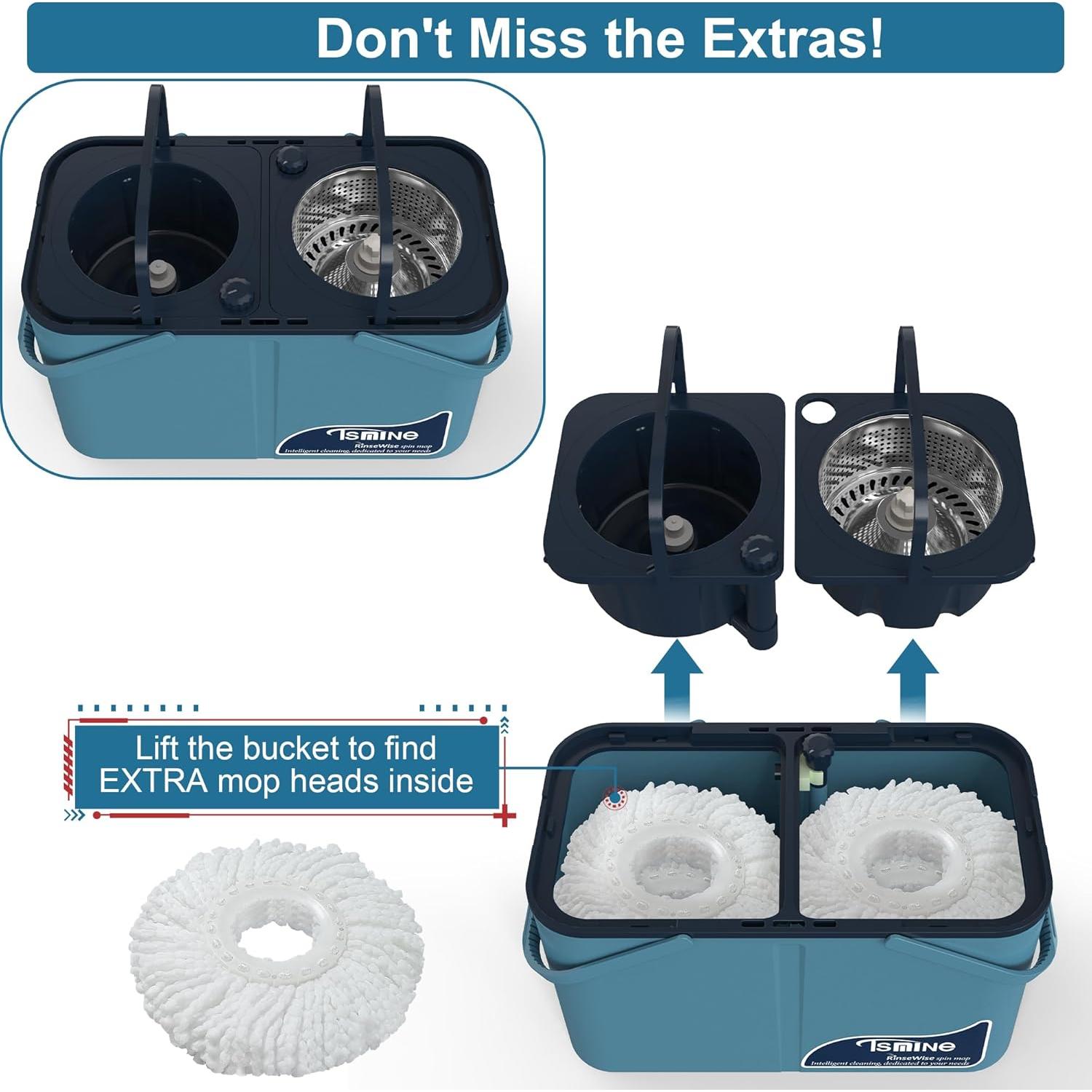 Mopa Giratoria RinseWise con Cubo y 6 Cabezas de Repuesto