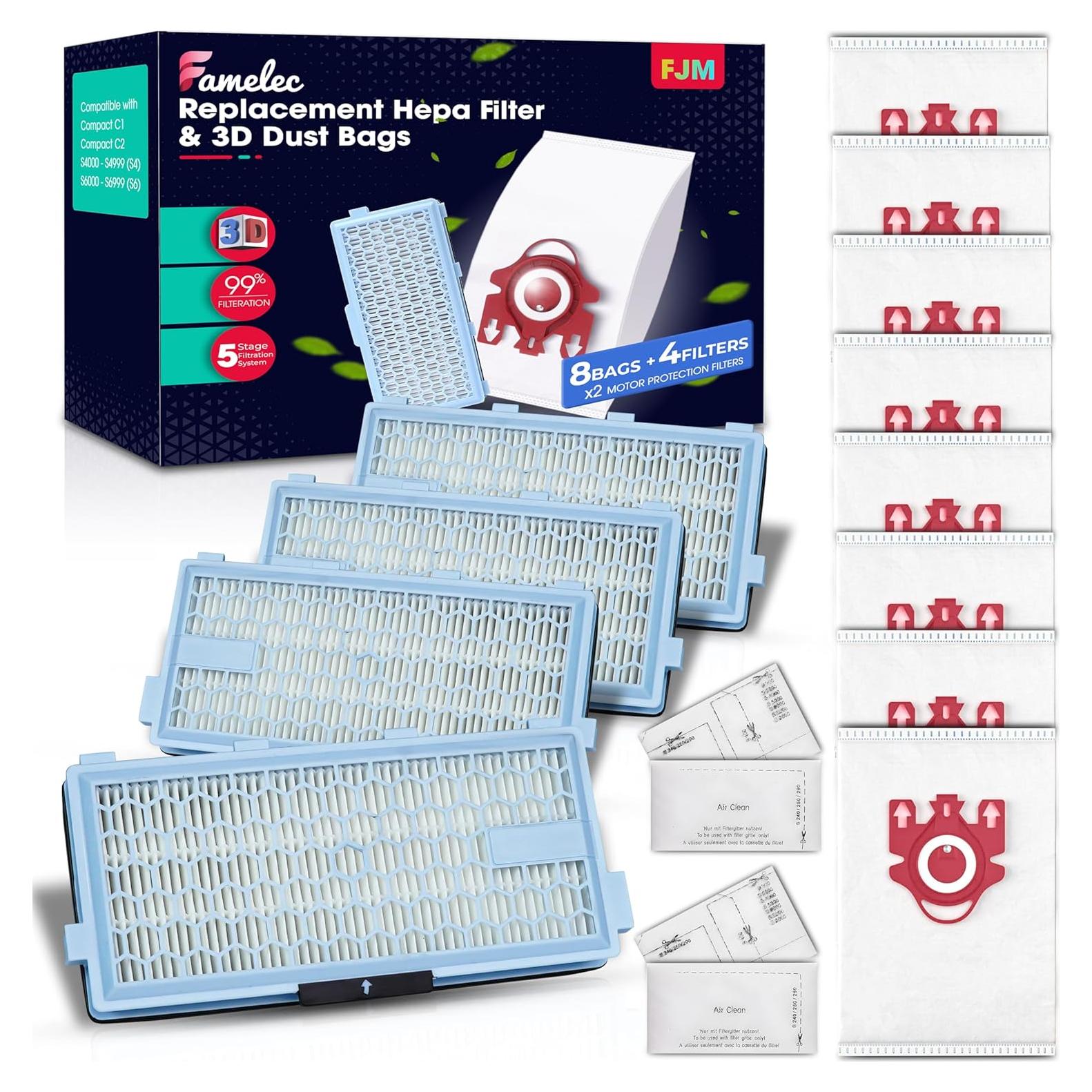 Kit FAMELEC: 8 Bolsas FJM + 4 Filtros HEPA AirClean 50 Miele