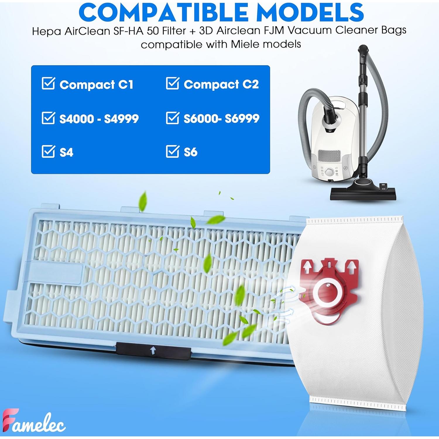 Kit FAMELEC: 8 Bolsas FJM + 4 Filtros HEPA AirClean 50 Miele