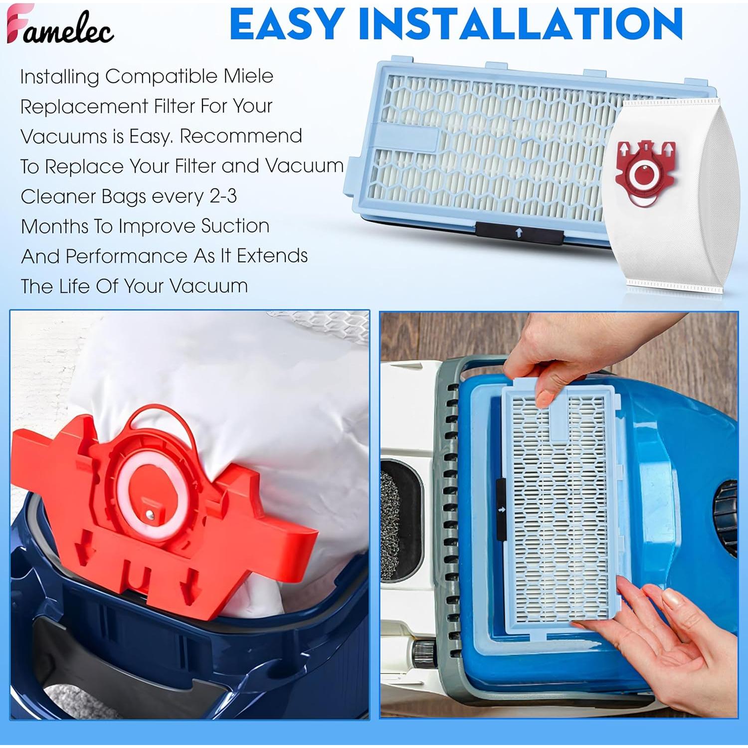 Kit FAMELEC: 8 Bolsas FJM + 4 Filtros HEPA AirClean 50 Miele