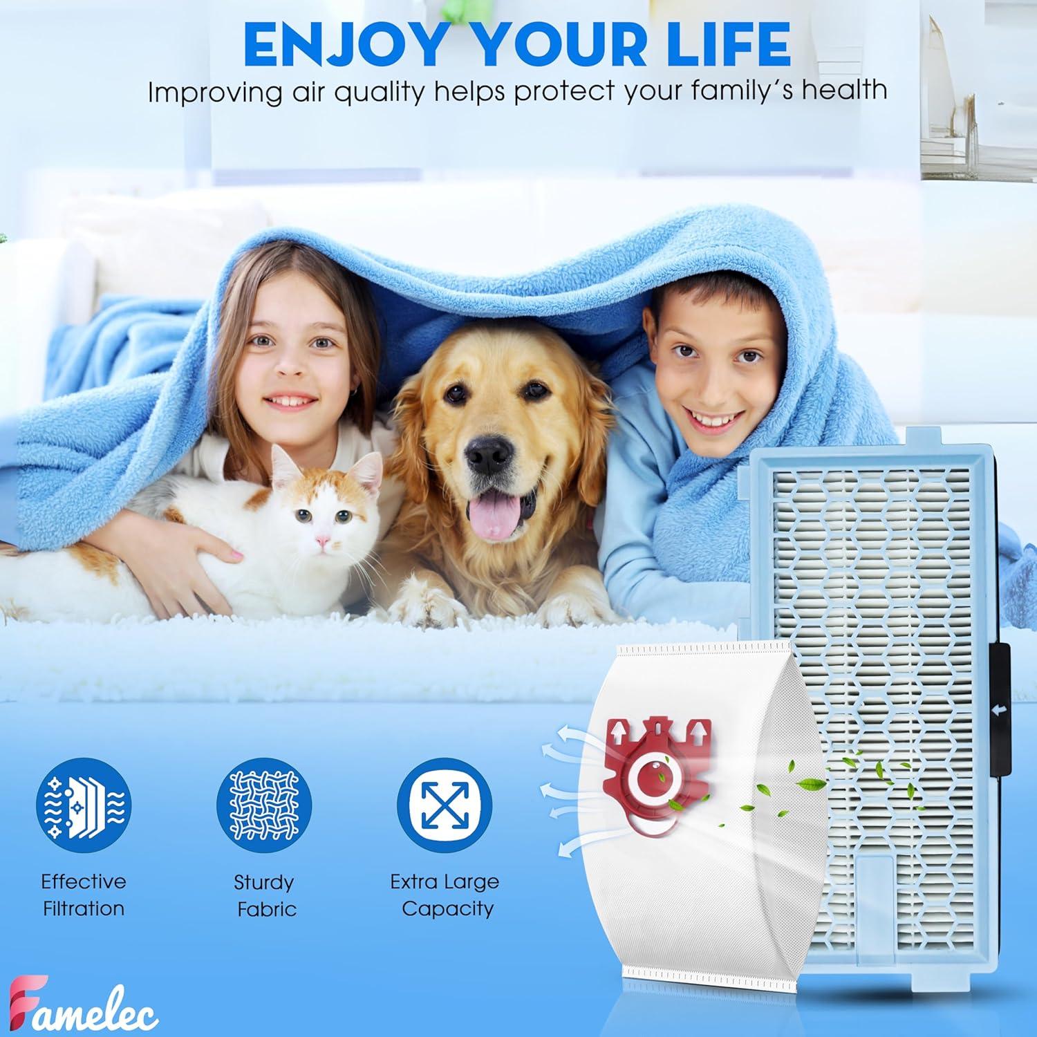 Kit FAMELEC: 8 Bolsas FJM + 4 Filtros HEPA AirClean 50 Miele