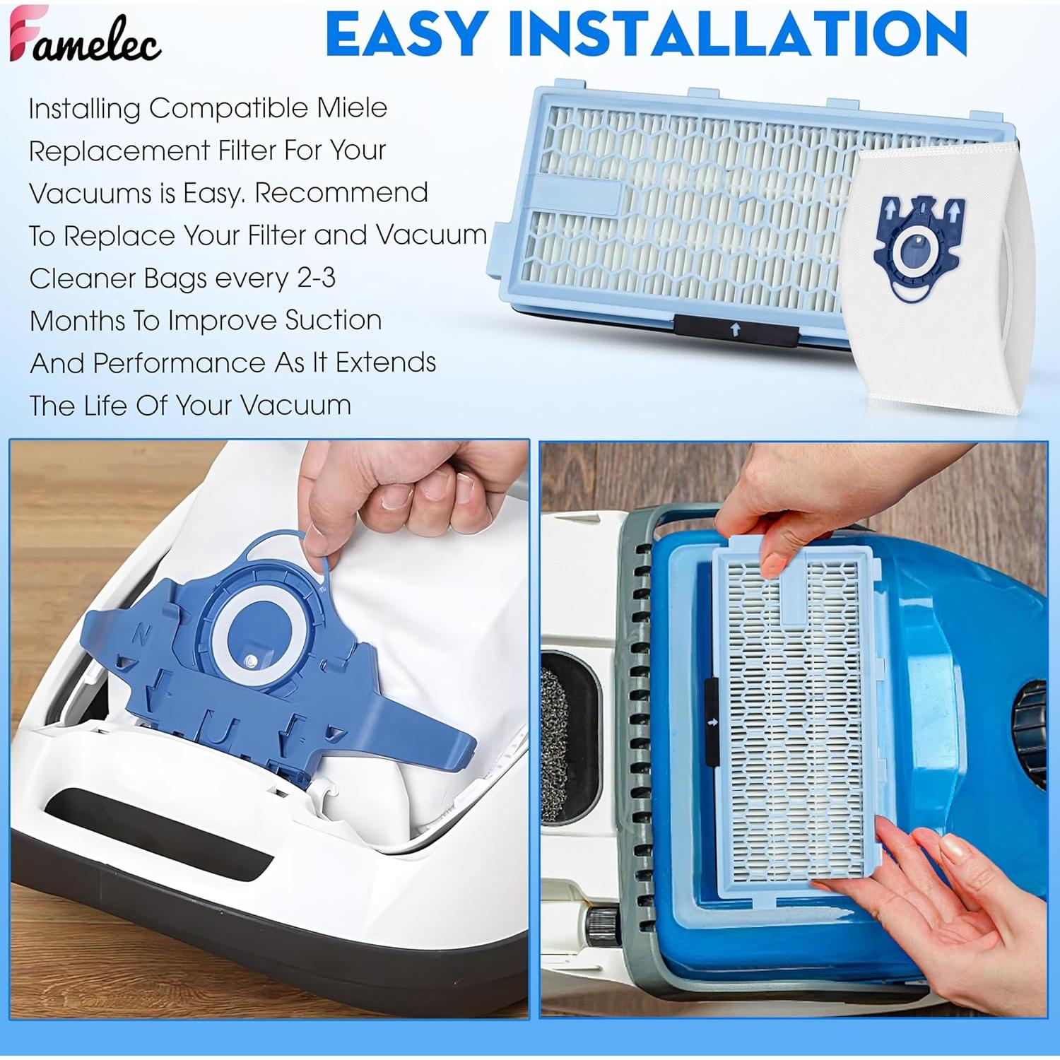 Combo FAMELEC para Aspiradora Miele GN - 4 Filtros HEPA + 8 Bolsas