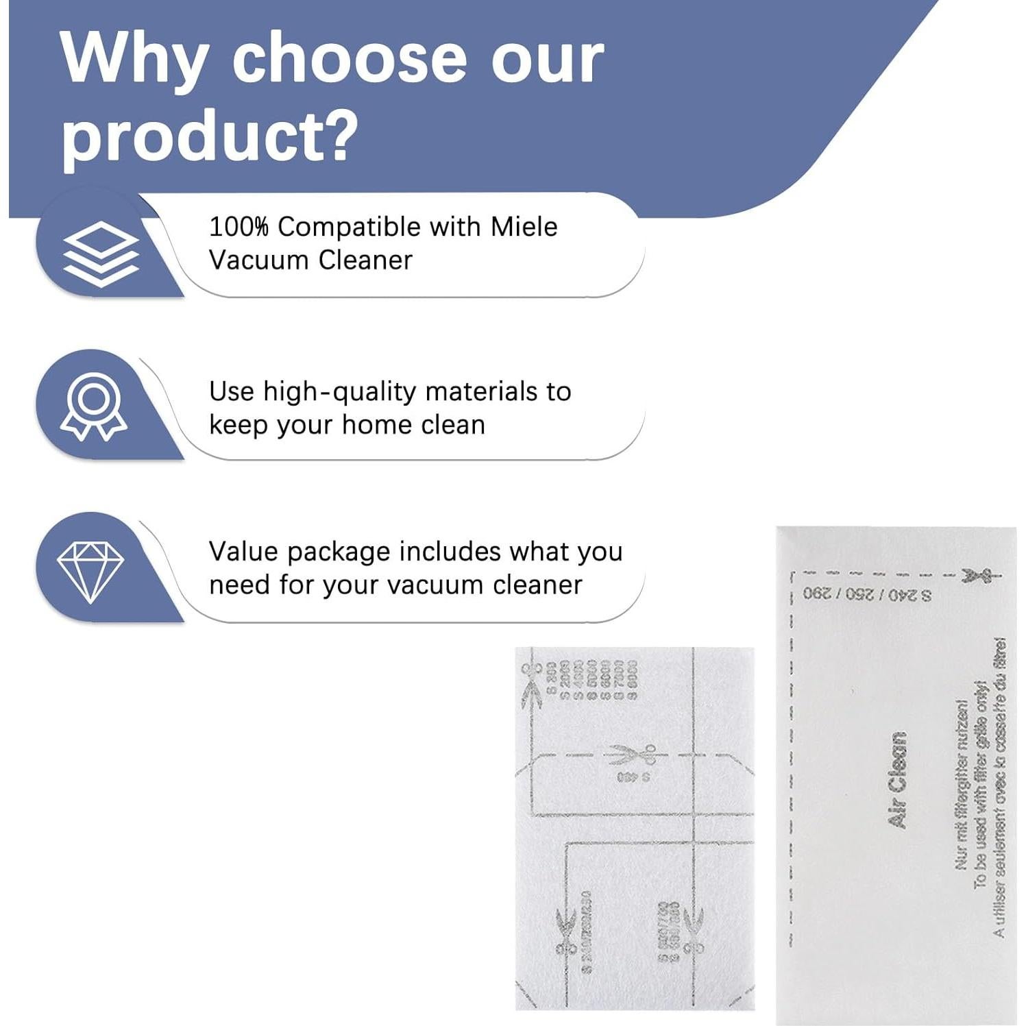 8 Filtros de Aire y Motor MalhSlix para Aspiradoras Miele