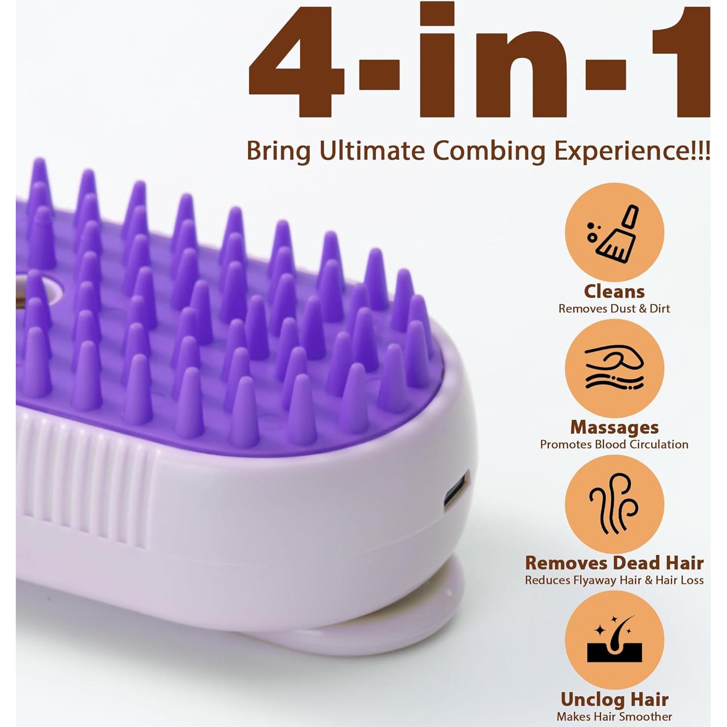 Cepillo de Vapor para Gatos 4 en 1 Baytion Púrpura