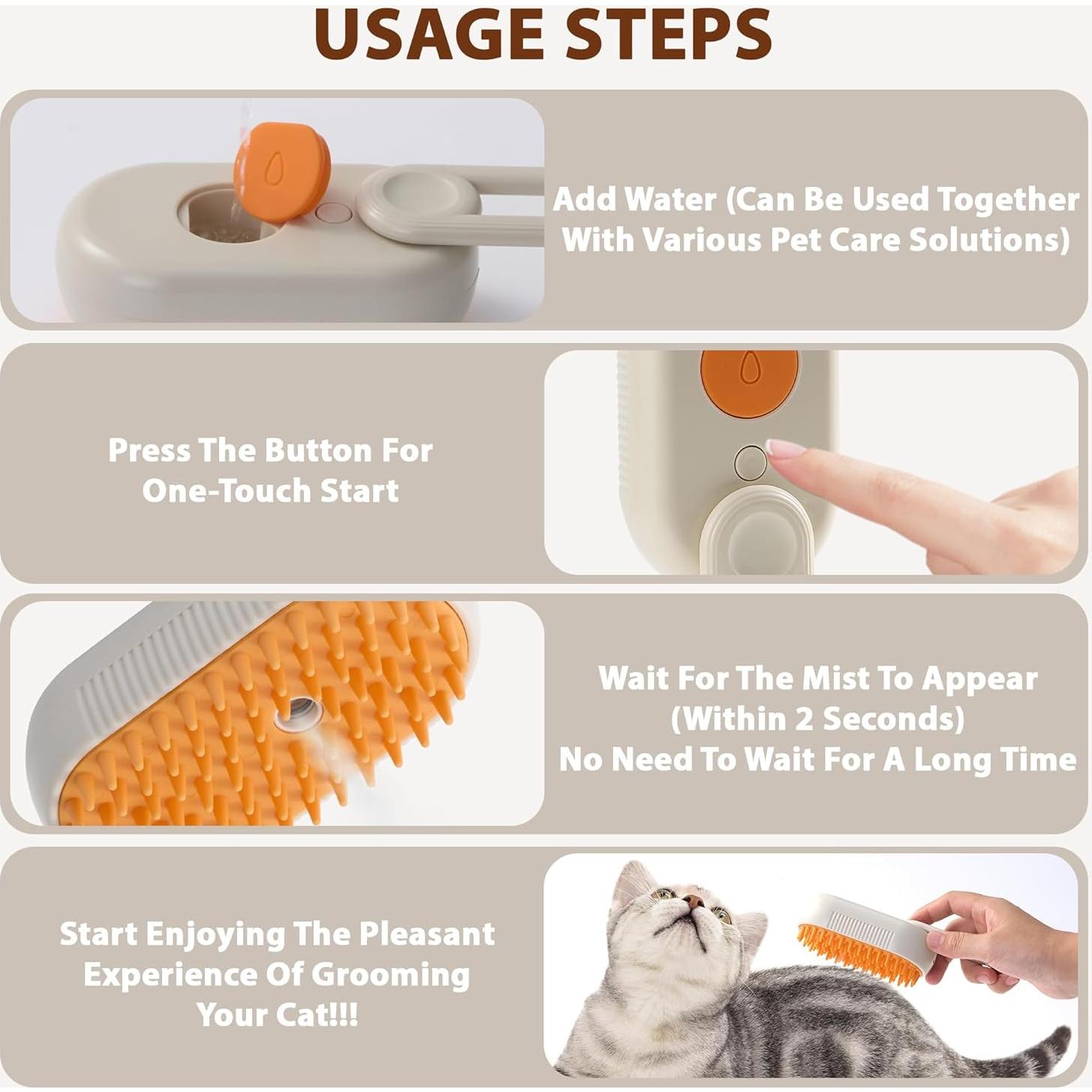 Cepillo de Vapor para Gatos 4 en 1 Baytion Púrpura