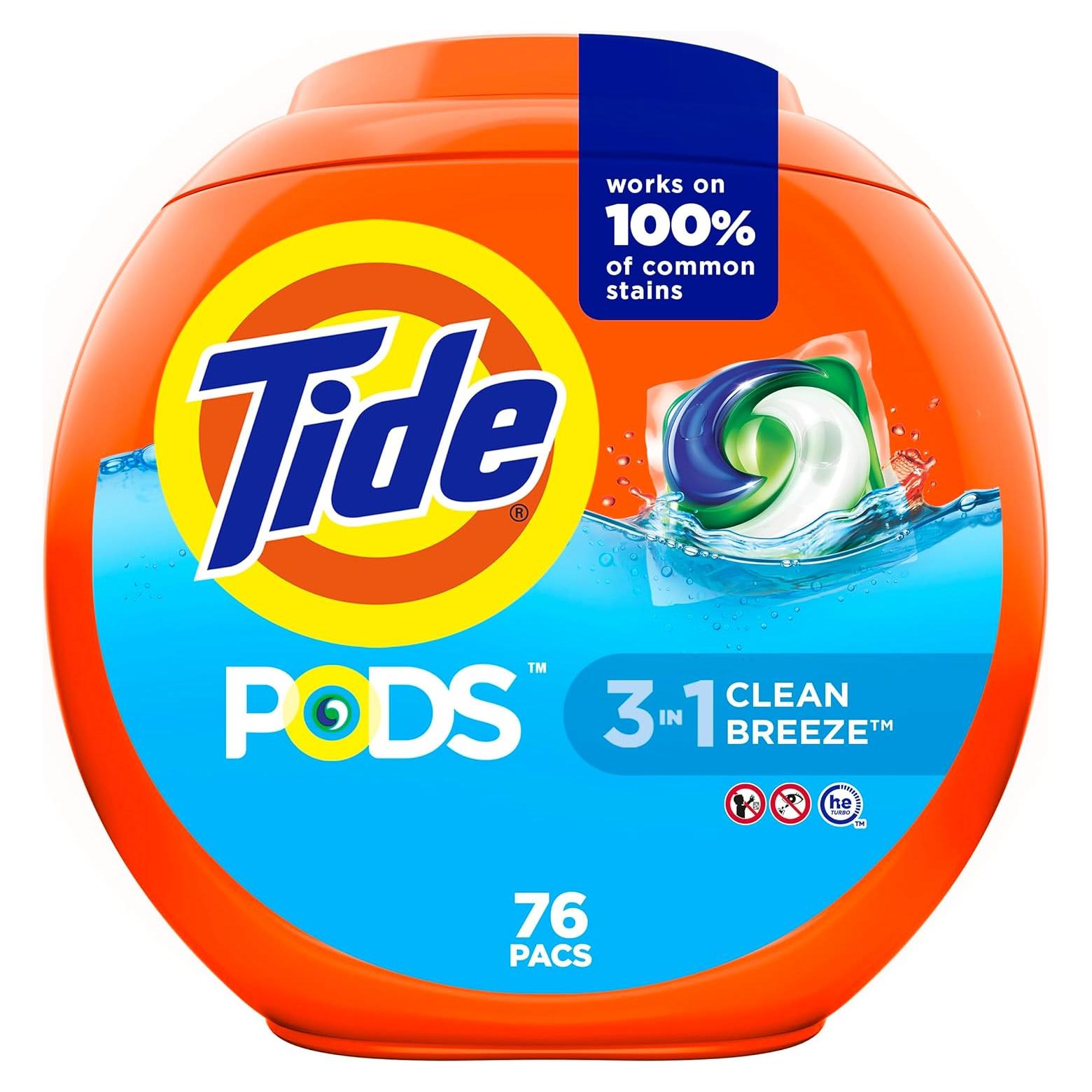 Tide PODS Detergente Líquido para Ropa HE 76 Cápsulas Aroma Brisa Limpia