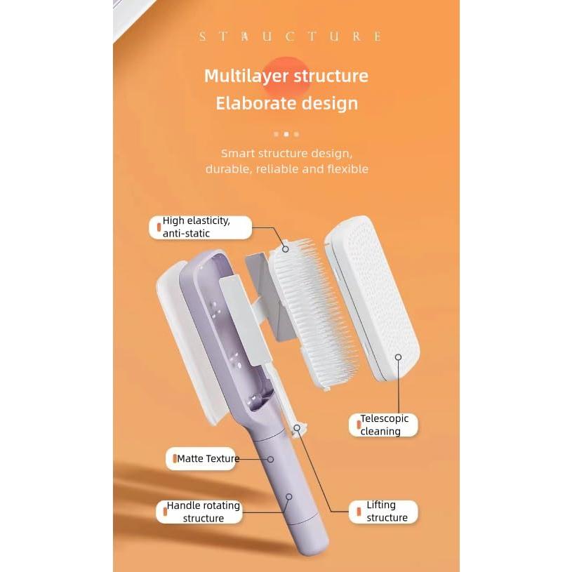 Cepillo de Cabello Autolimpiante Xinqirity Púrpura 24x6cm