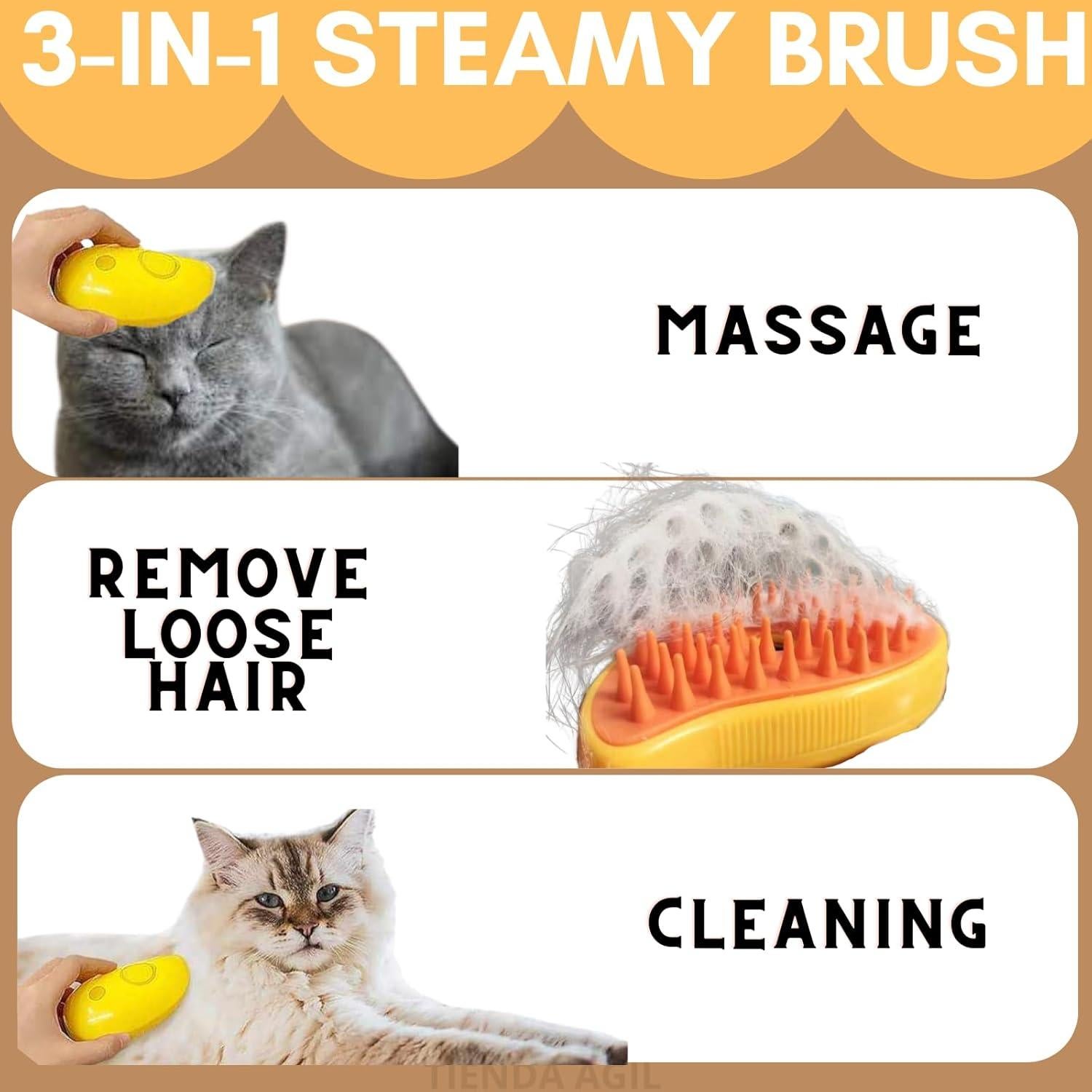 Cepillo de Vapor para Mascotas Tienda Ágil 3 en 1 Amarillo