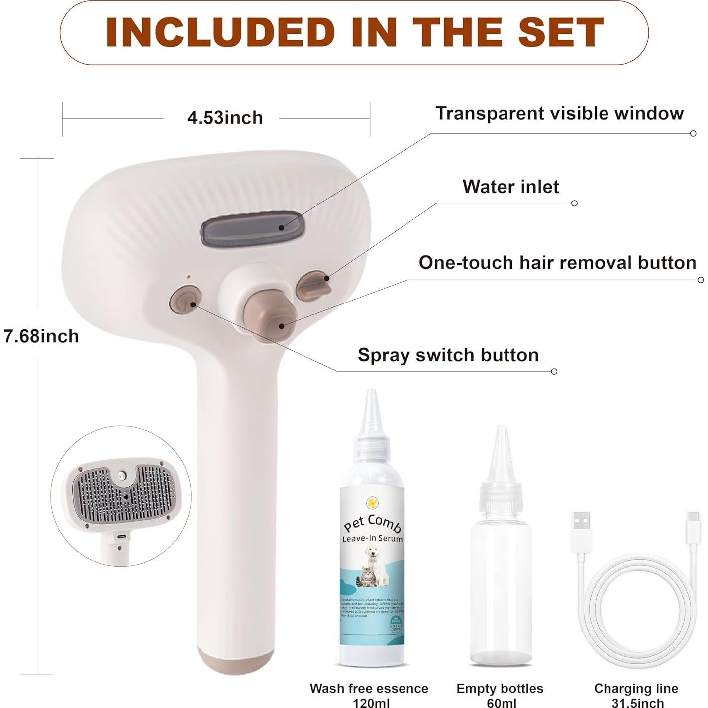 Cepillo de Vapor BKUSX para Mascotas 5 en 1 - Aseo y Remoción de Pelo